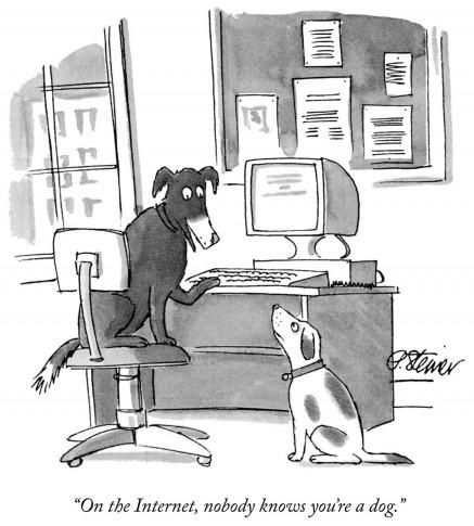 Peter Steiner's cartoon appeared in the July 5, 1993 issue of the New Yorker. It is the magazine's most reproduced cartoon ever.