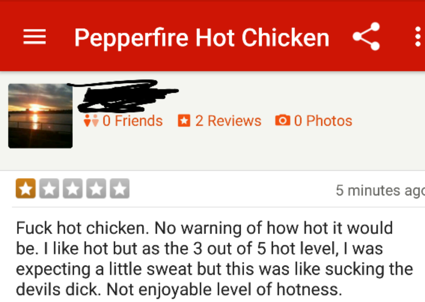 My cousins review of a hot chicken place in Nashville.
