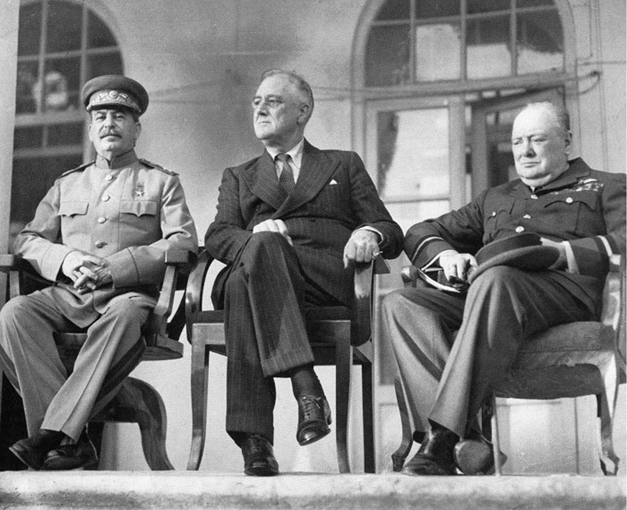 The “Big Three” - Stalin, Roosevelt and Churchill - meet at the Tehran Conference, 1943.