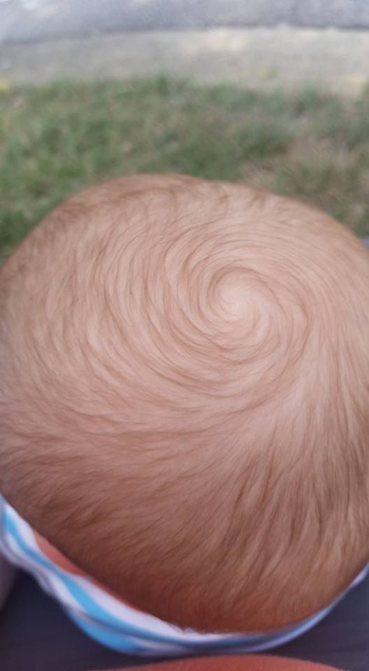 My 8 month old's hair is always in a perfect swirl that reminds me of a van gogh painting