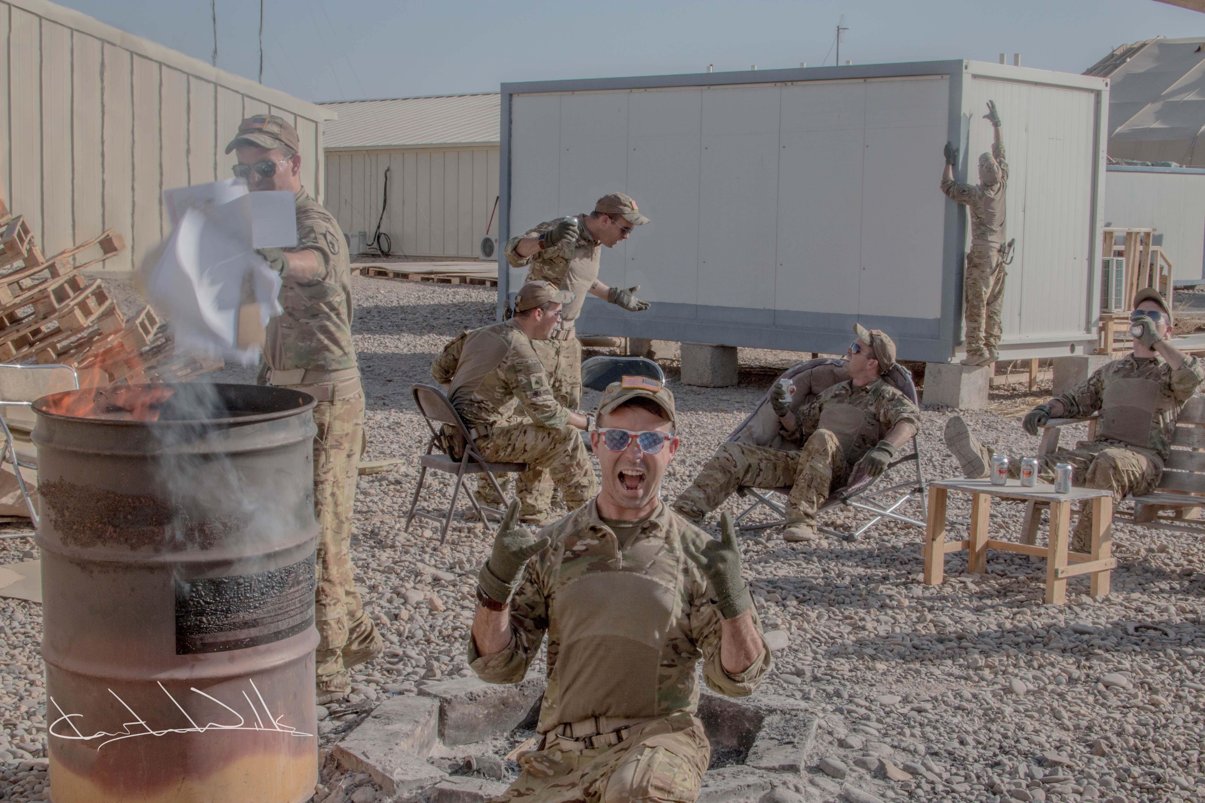 In Afghanistan, told to burn things all by myself, so I partied all by myself.