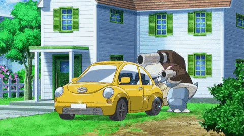 Mega Blastoise tries to clean his master's car