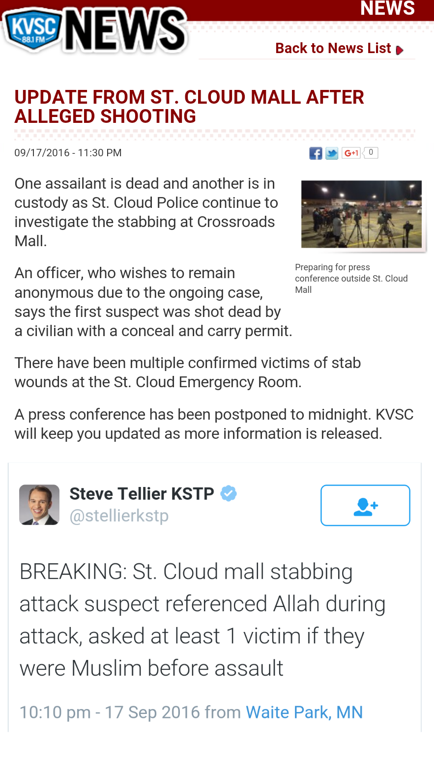 A man with a CCW permit shot the Muslim mall stabber in Minnesota today