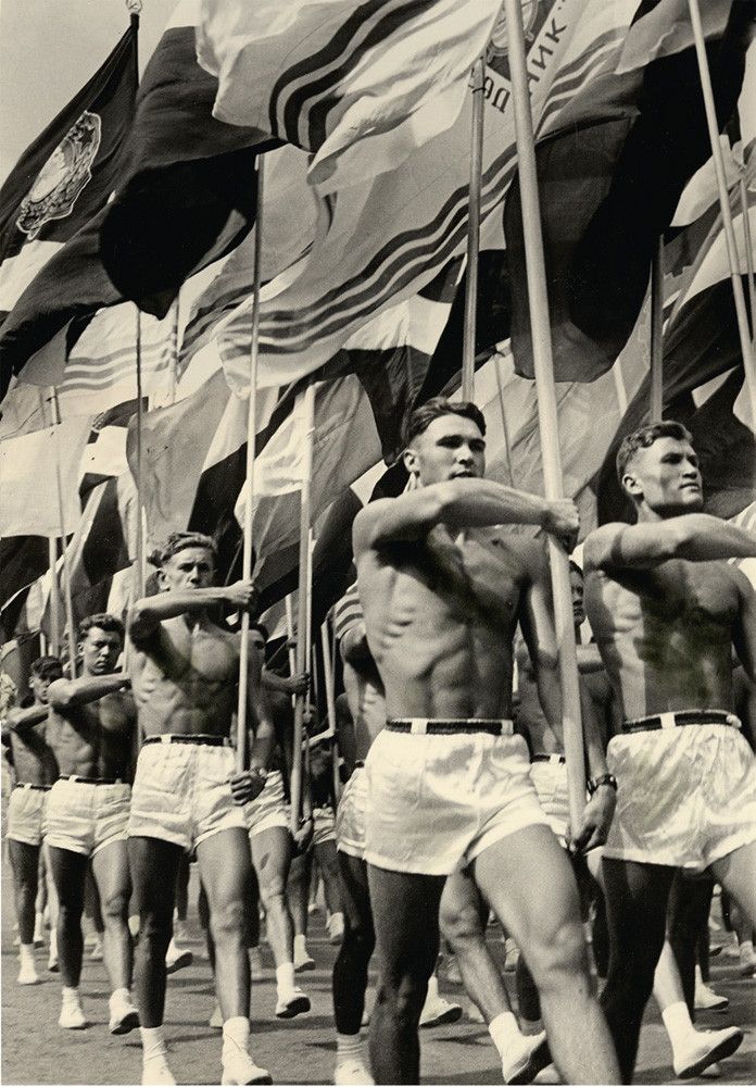 Soviet gym teachers parade in Moscow, 1956