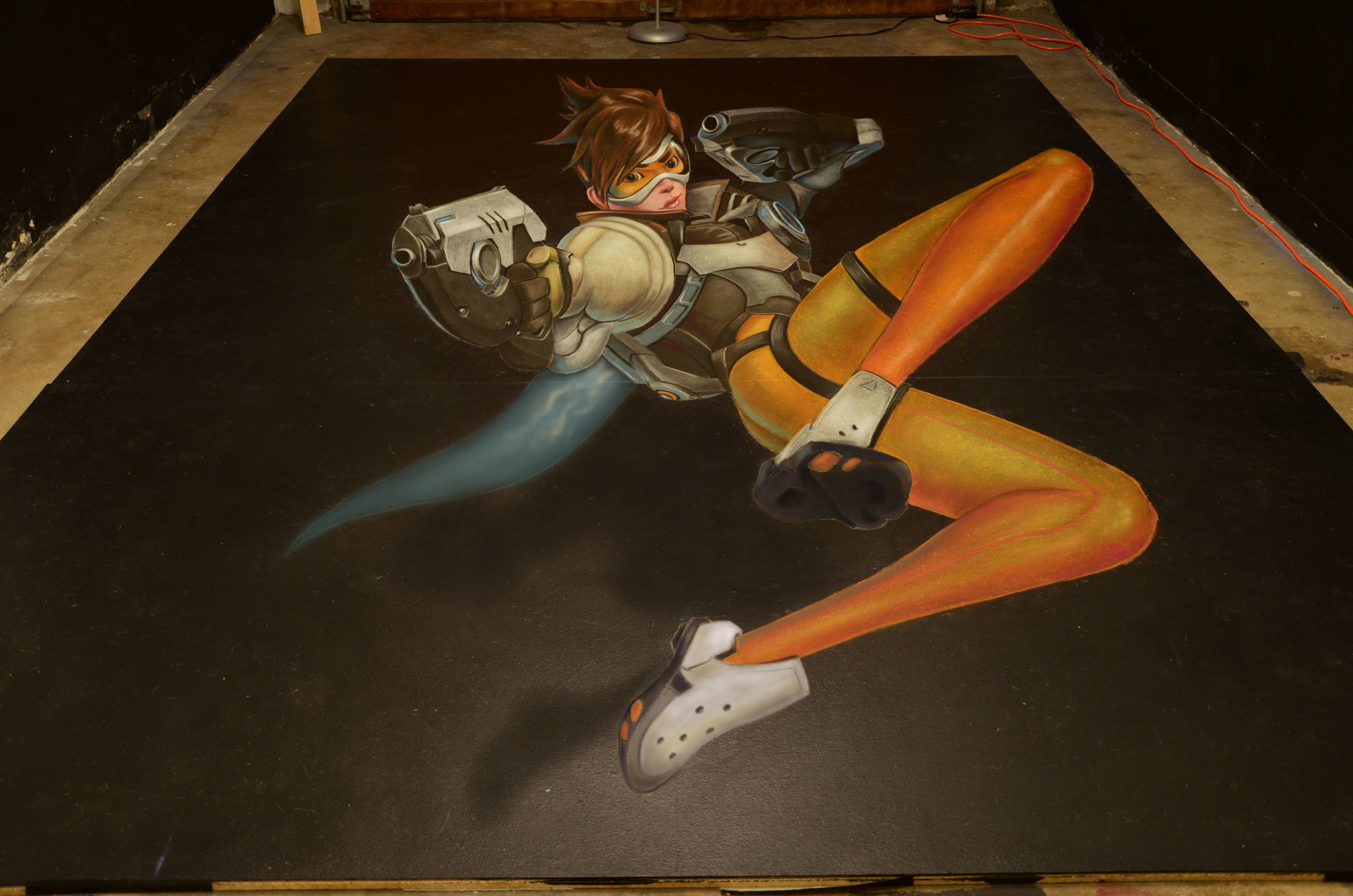 I made this Overwatch 3D chalk art in my garage.