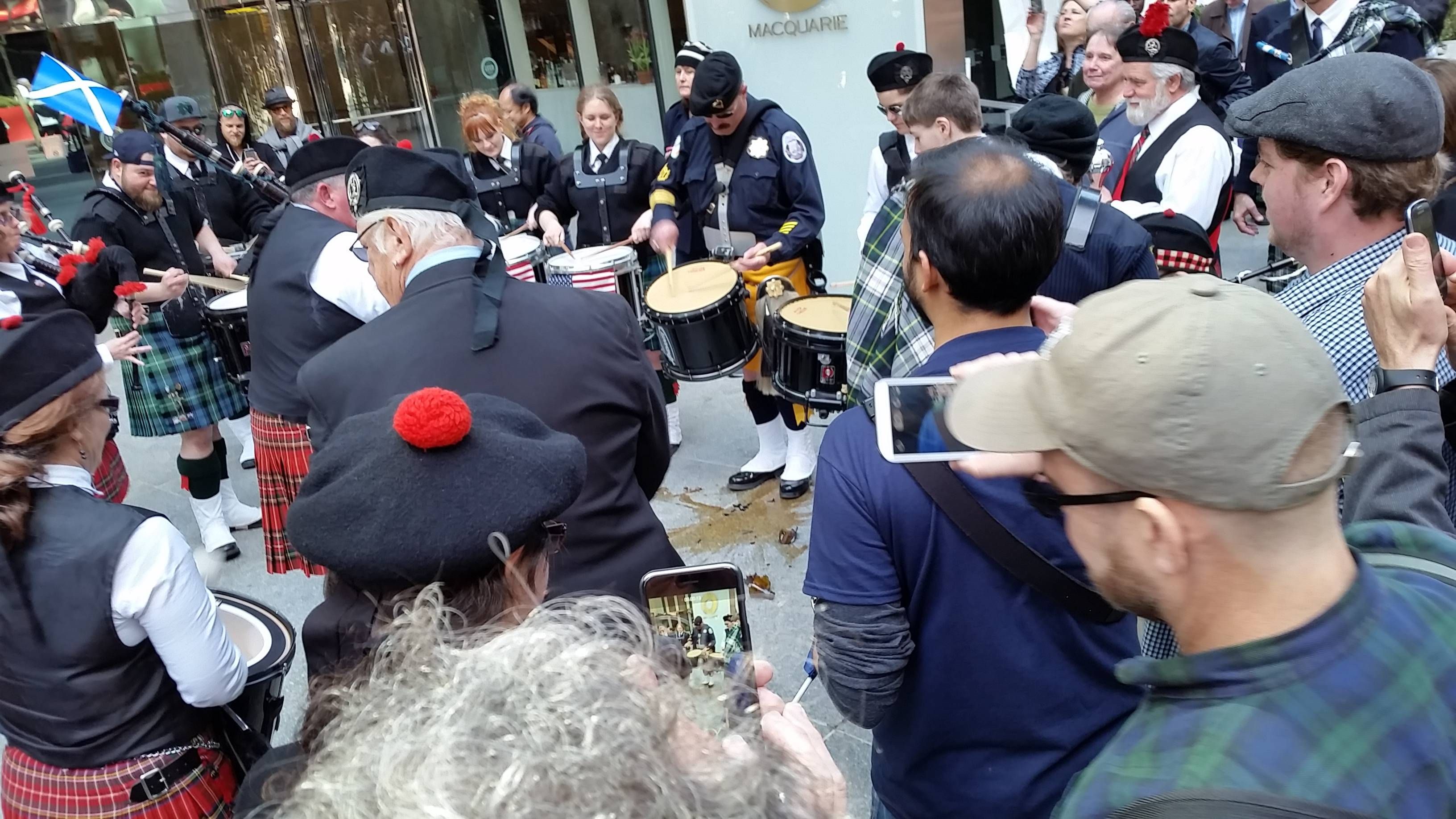 A drummer spilled his Guinness, so all the pipes gathered 'round and played Amazing Grace.