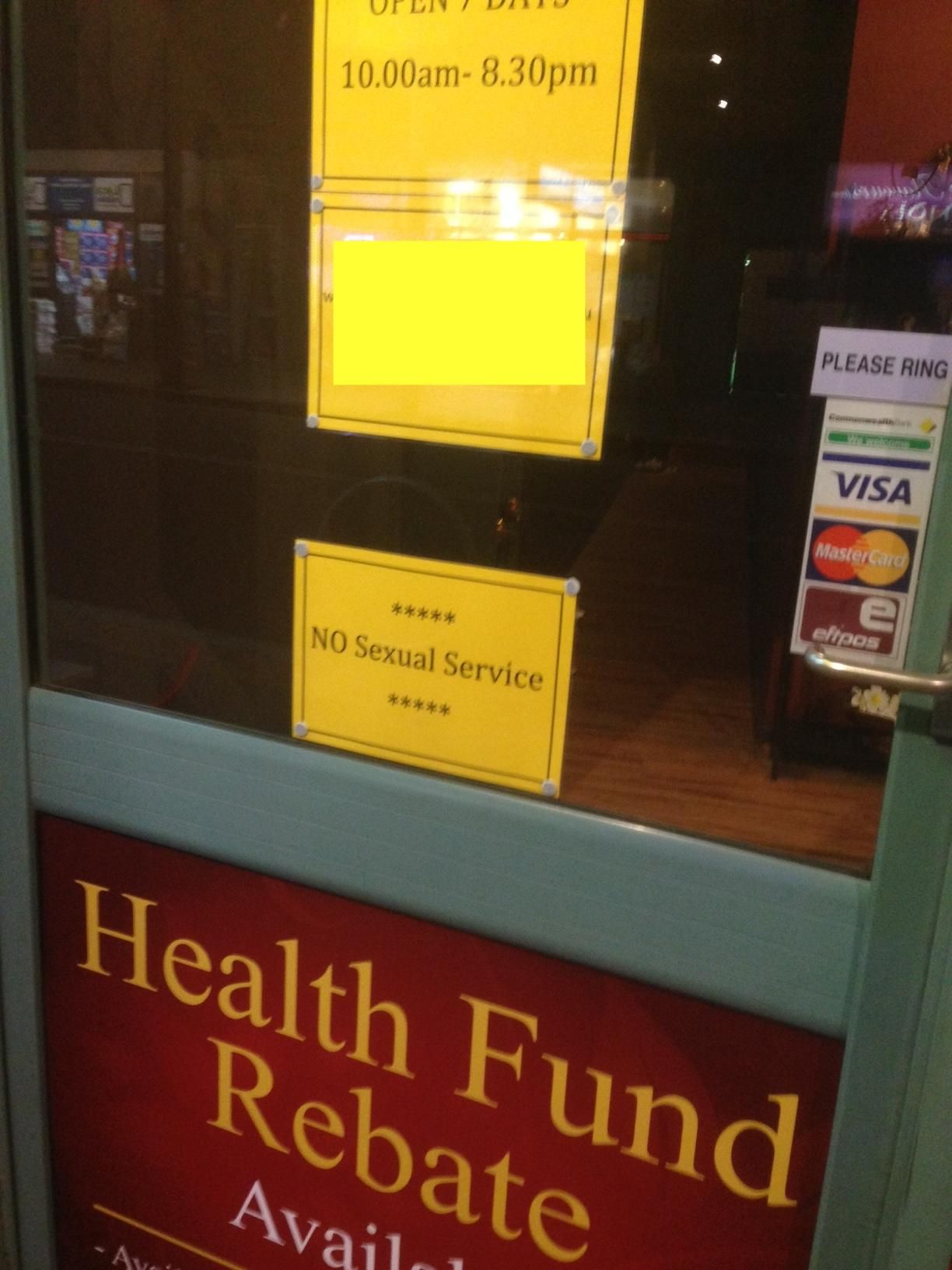 A Thai massage place in my area opened 3 days ago and already had to put this sign in the window
