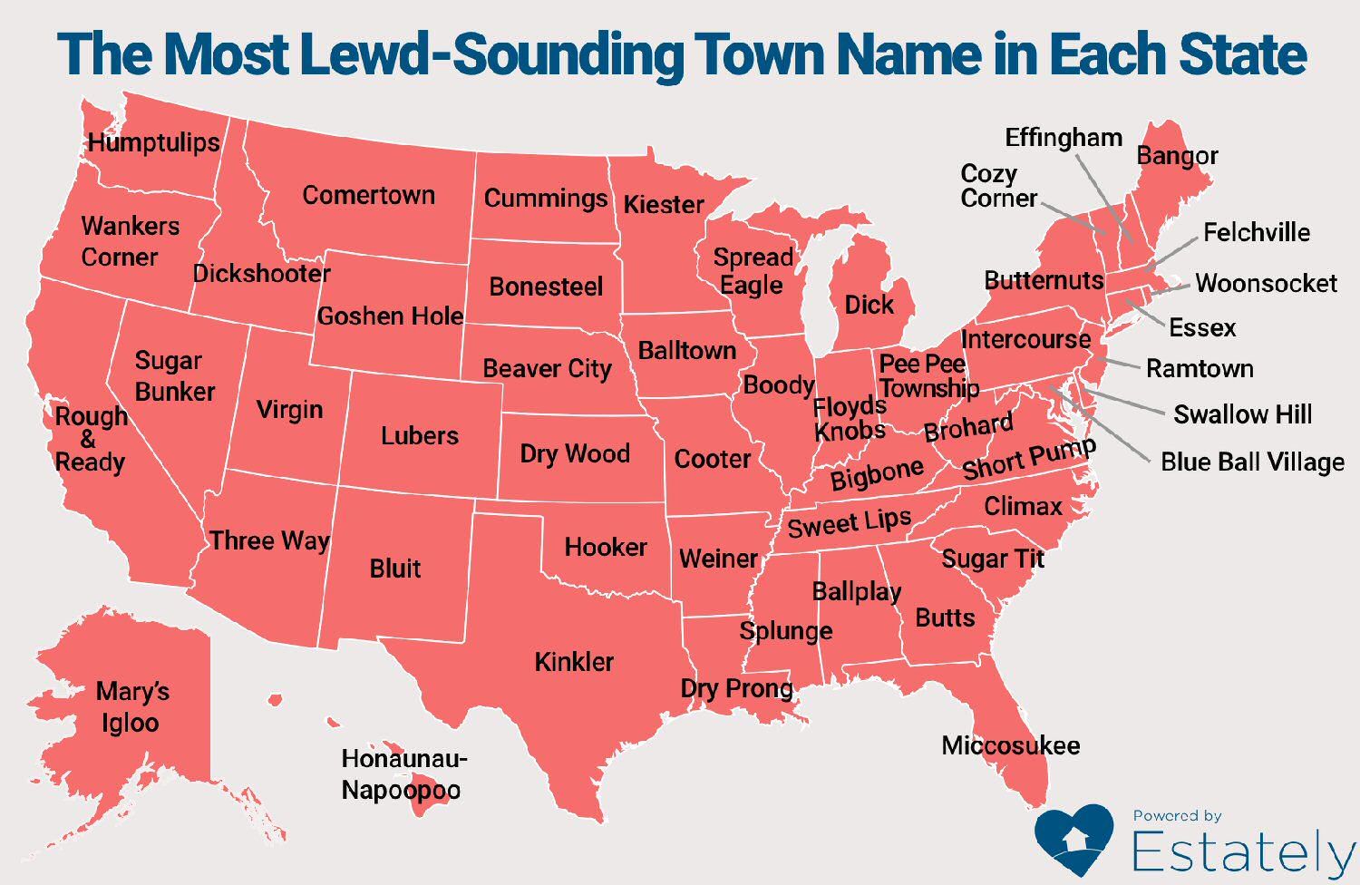 The most lewd-sounding town name in each state