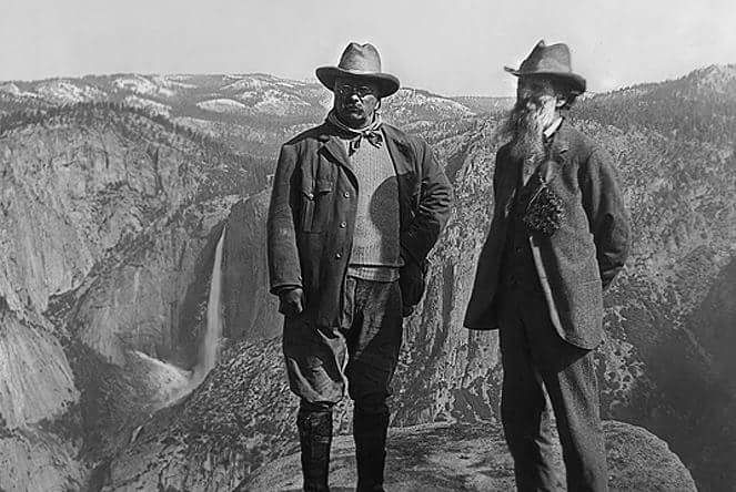 President Teddy Roosevelt and John Muir above Yosemite Valley in 1903, a trip that created Yosemite National Park. Happy Public Lands Day.