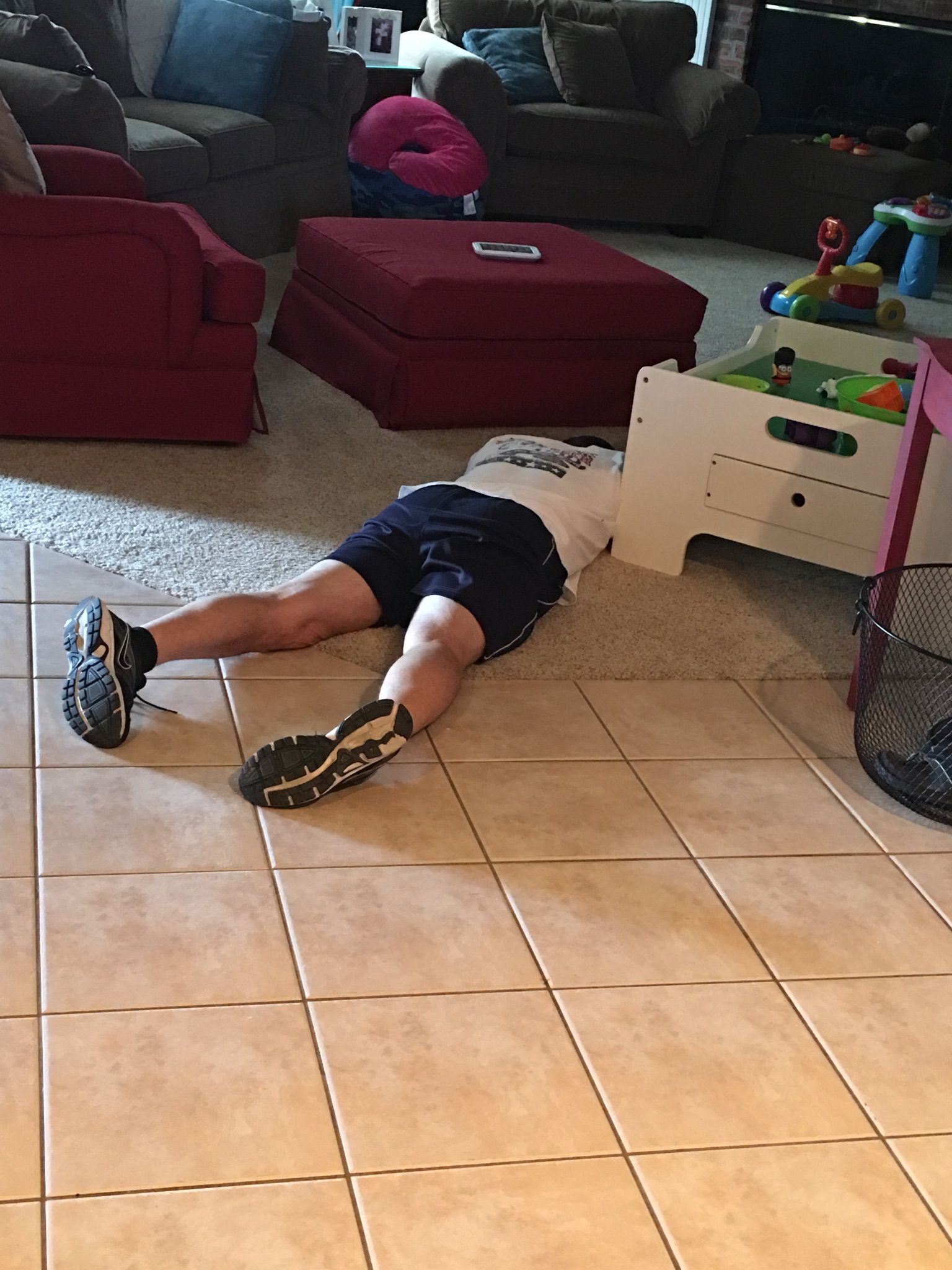 My dad was gonna go for a run. He laid down to stretch his back. Found him asleep 30 minutes later.