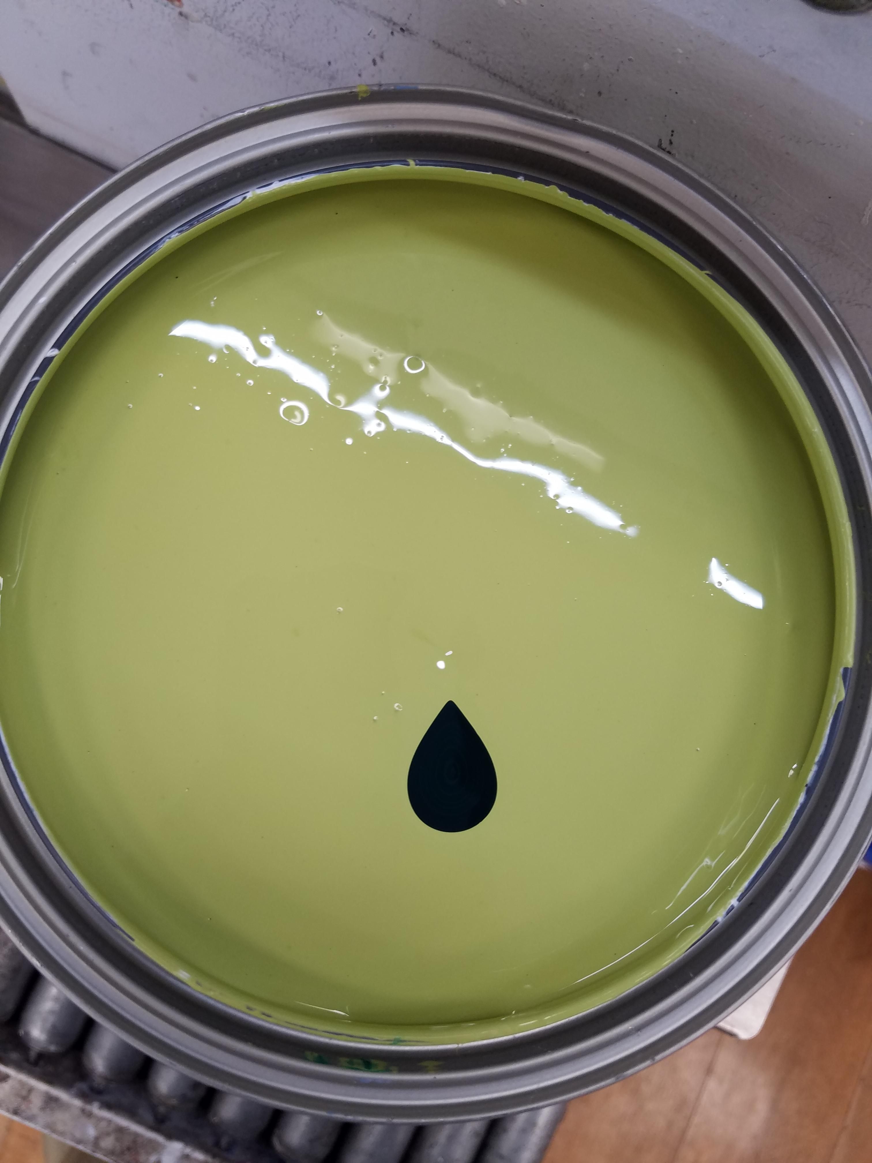 Dispensed some dark green paint into a gallon and made a perfect tear drop.