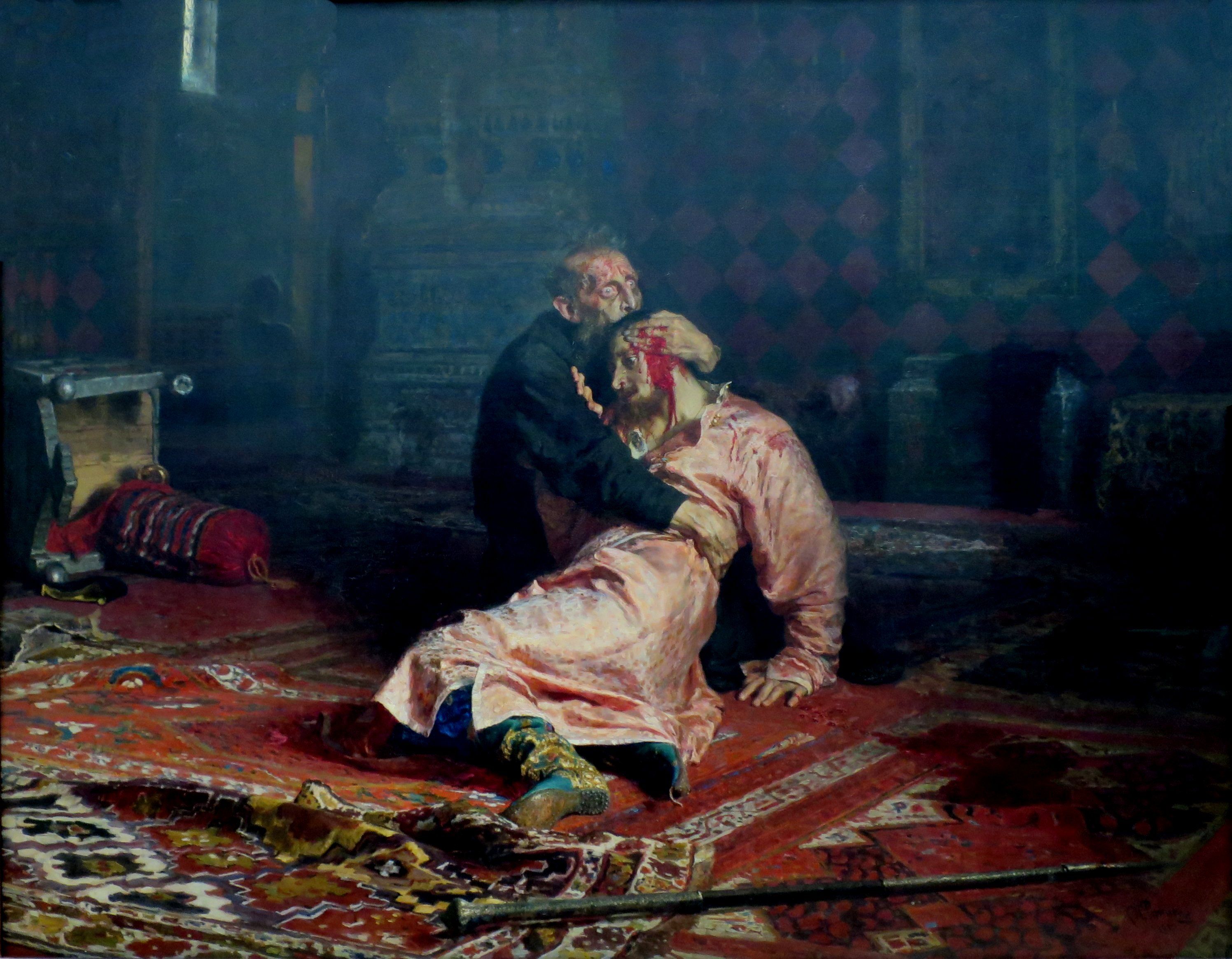 Ivan The Terrible and his son, By ilya repin, oil,