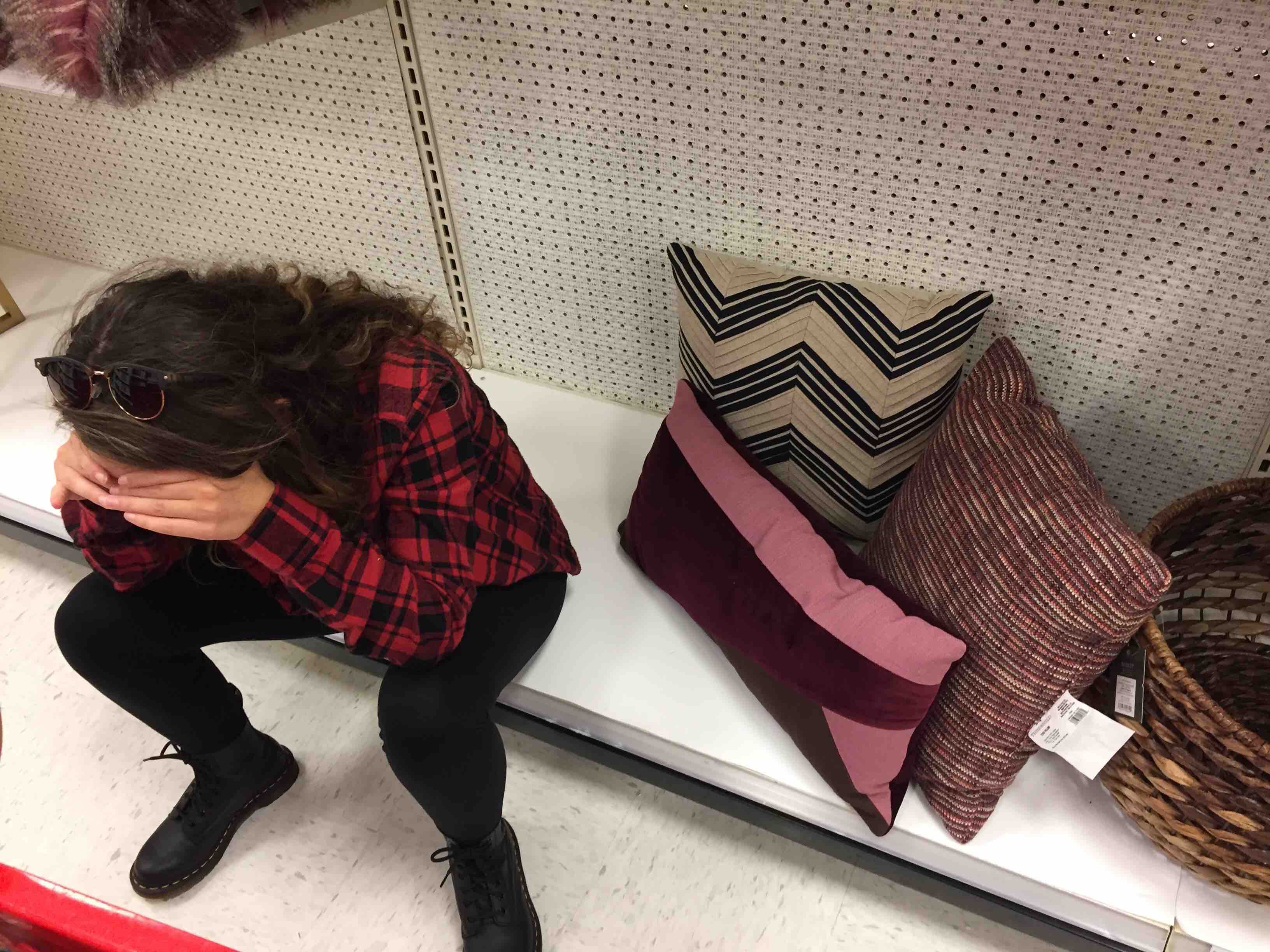My girlfriend couldn't decide which pillows matched our bench