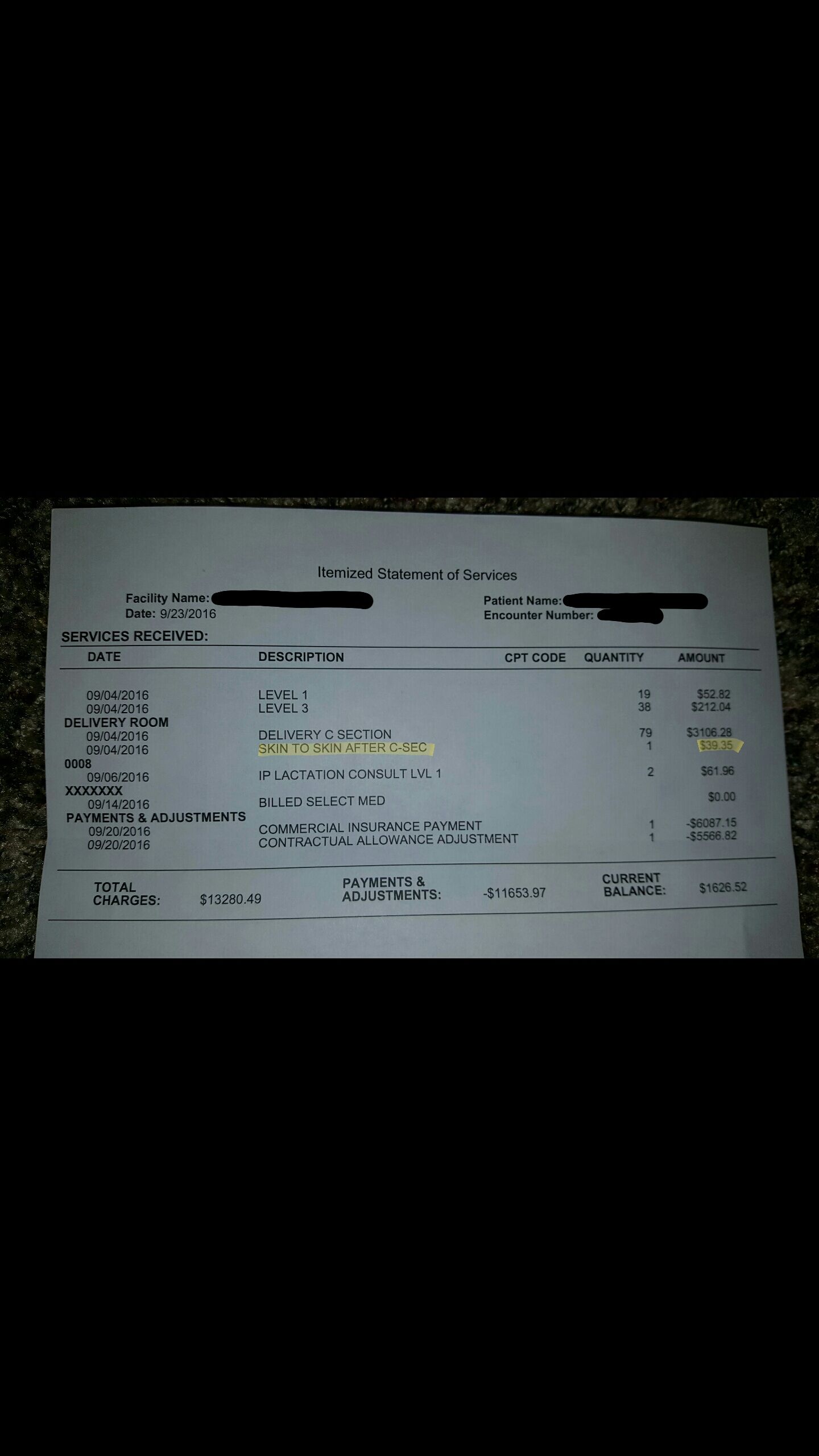 I had to pay $39.35 to hold my baby after he was born.
