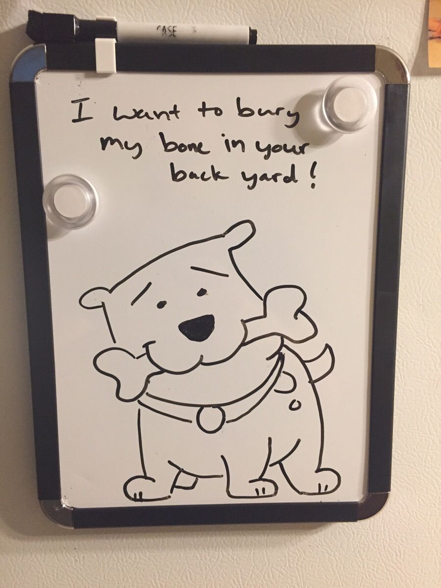 Girlfriend and I use this whiteboard on the fridge to leave each other messages.