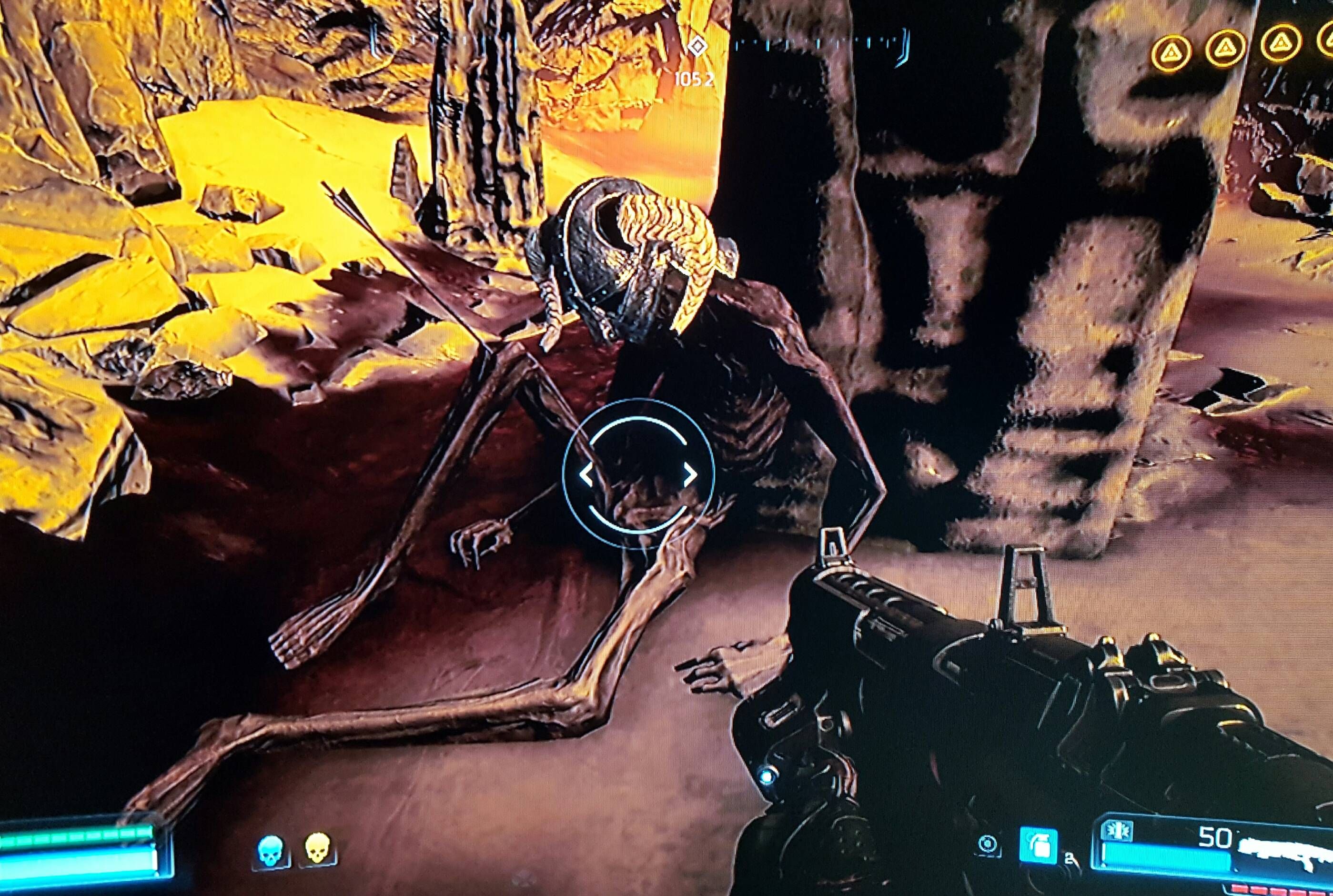 While playing DOOM i found this fellow wearing an iron helmet from Skyrim, and yes that is an arrow in his knee.