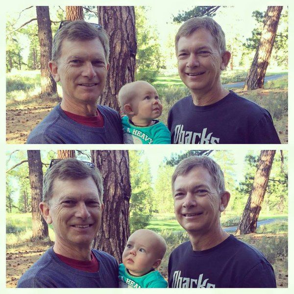 Baby meets his dad's twin, and is probably questioning himself about the meaning of life now.