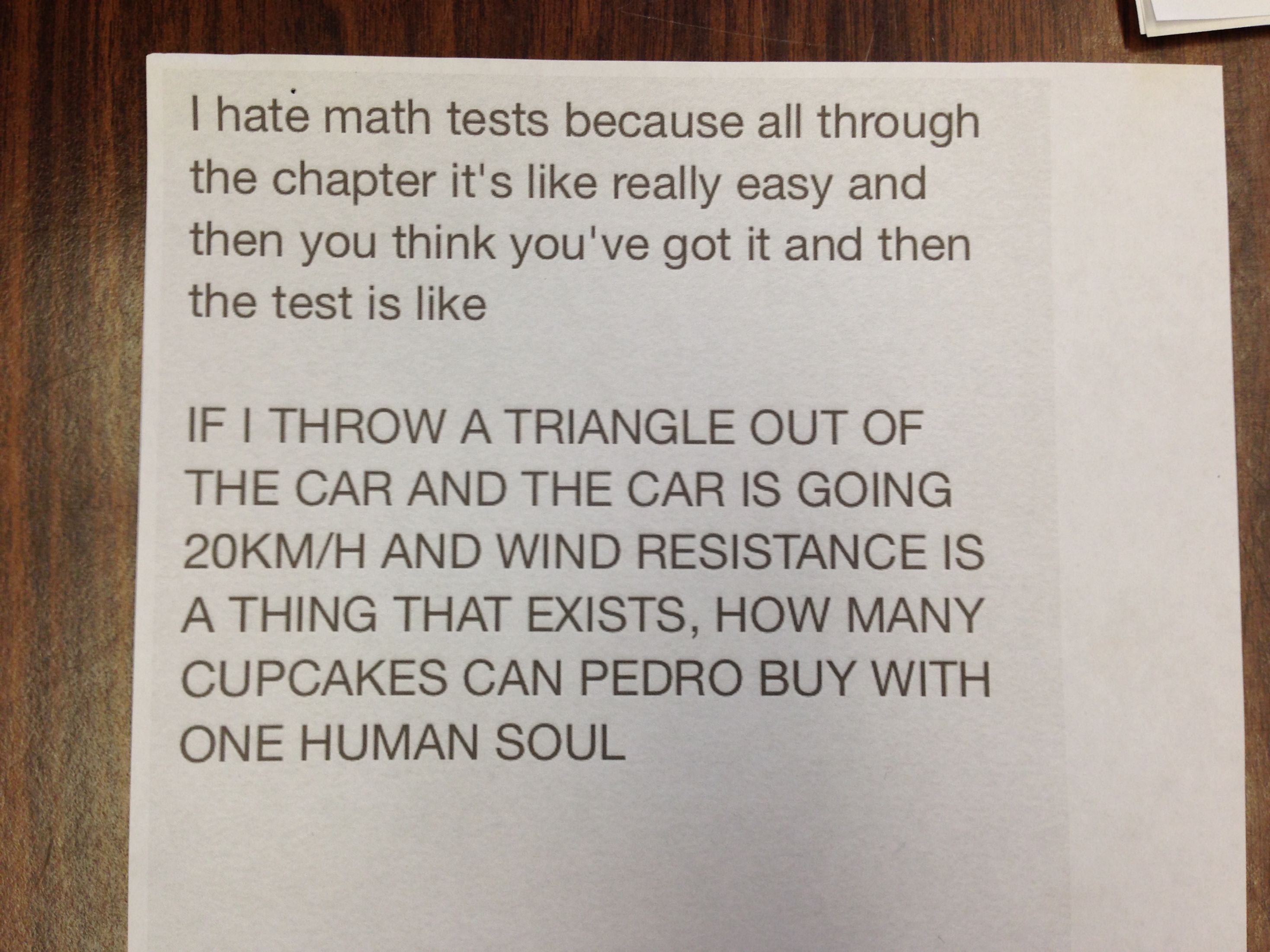 anonymous note left on math teacher's door