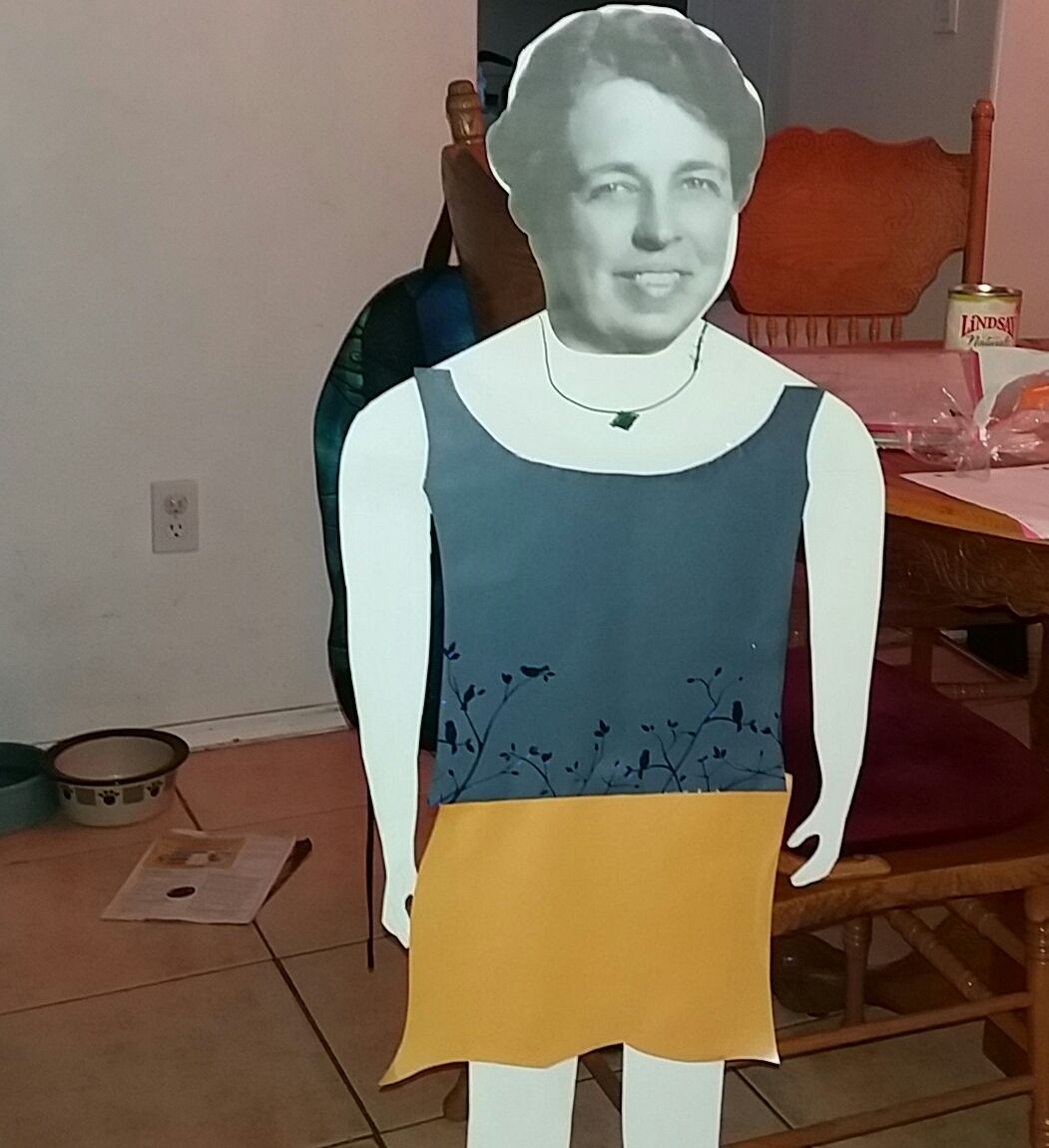 This cut out of Eleanor Roosevelt my niece made for school looks like a South Park character.