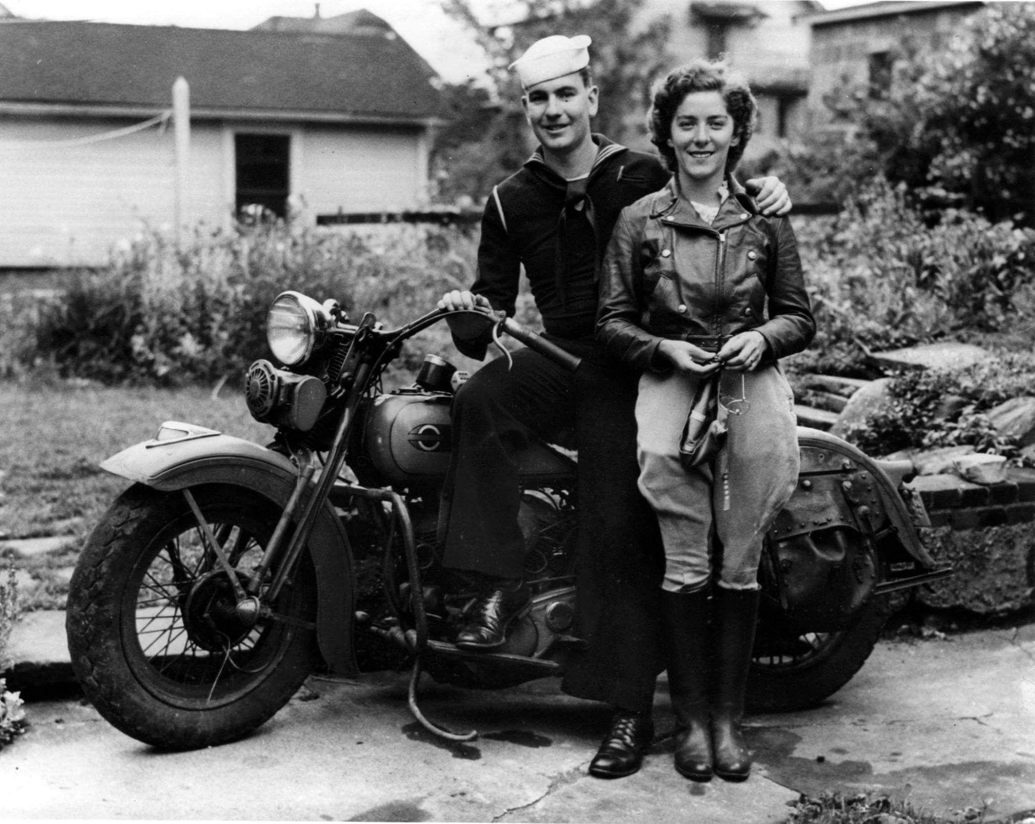 My grandparents in the 1950s with one of their motorcycles
