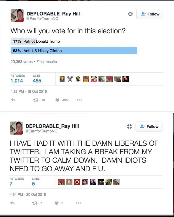 Trump fan is epically triggered by the results of his own Twitter poll.