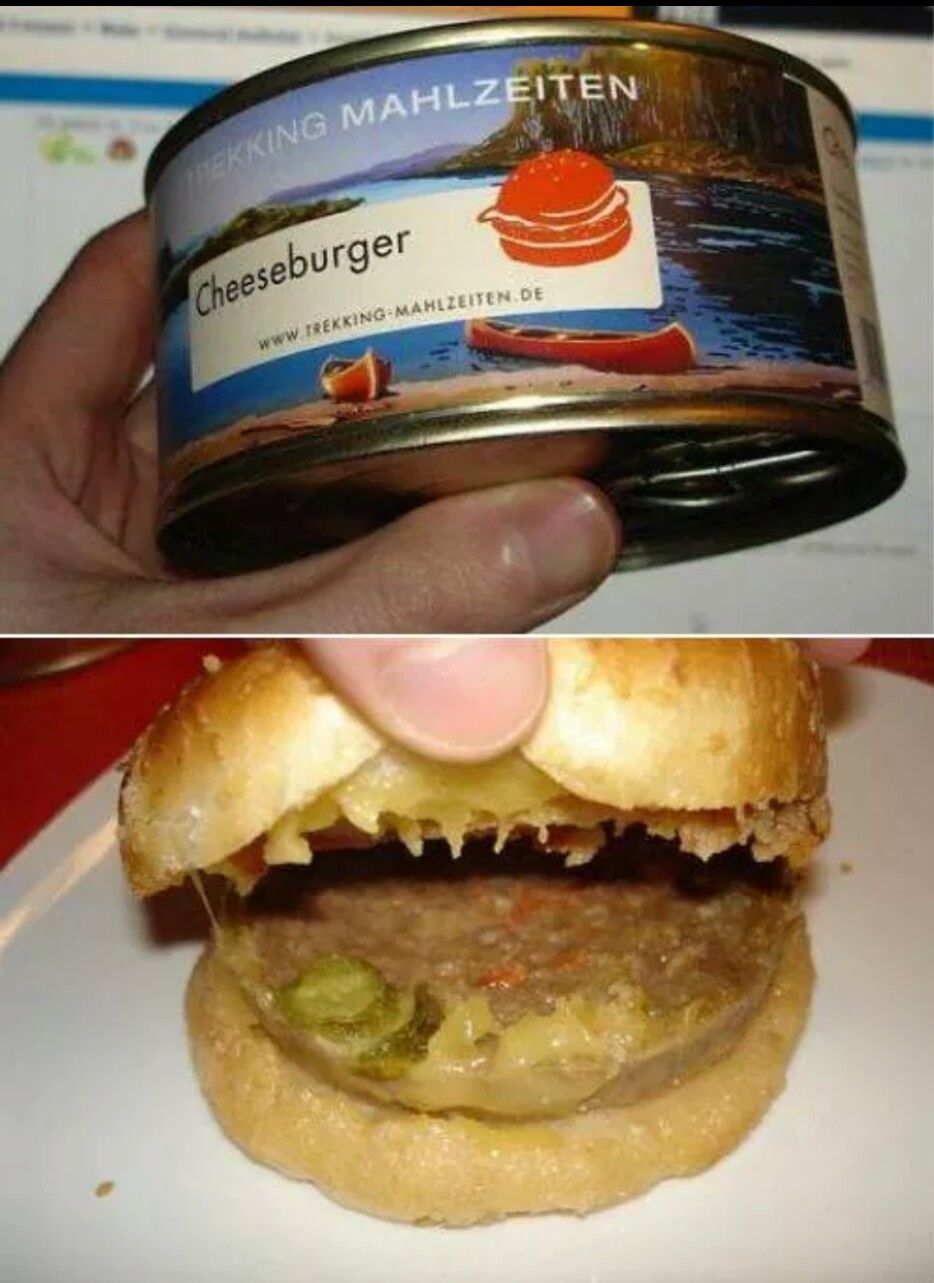 I'll see your Pizzaburger Hotdog and raise you a canned cheeseburger.