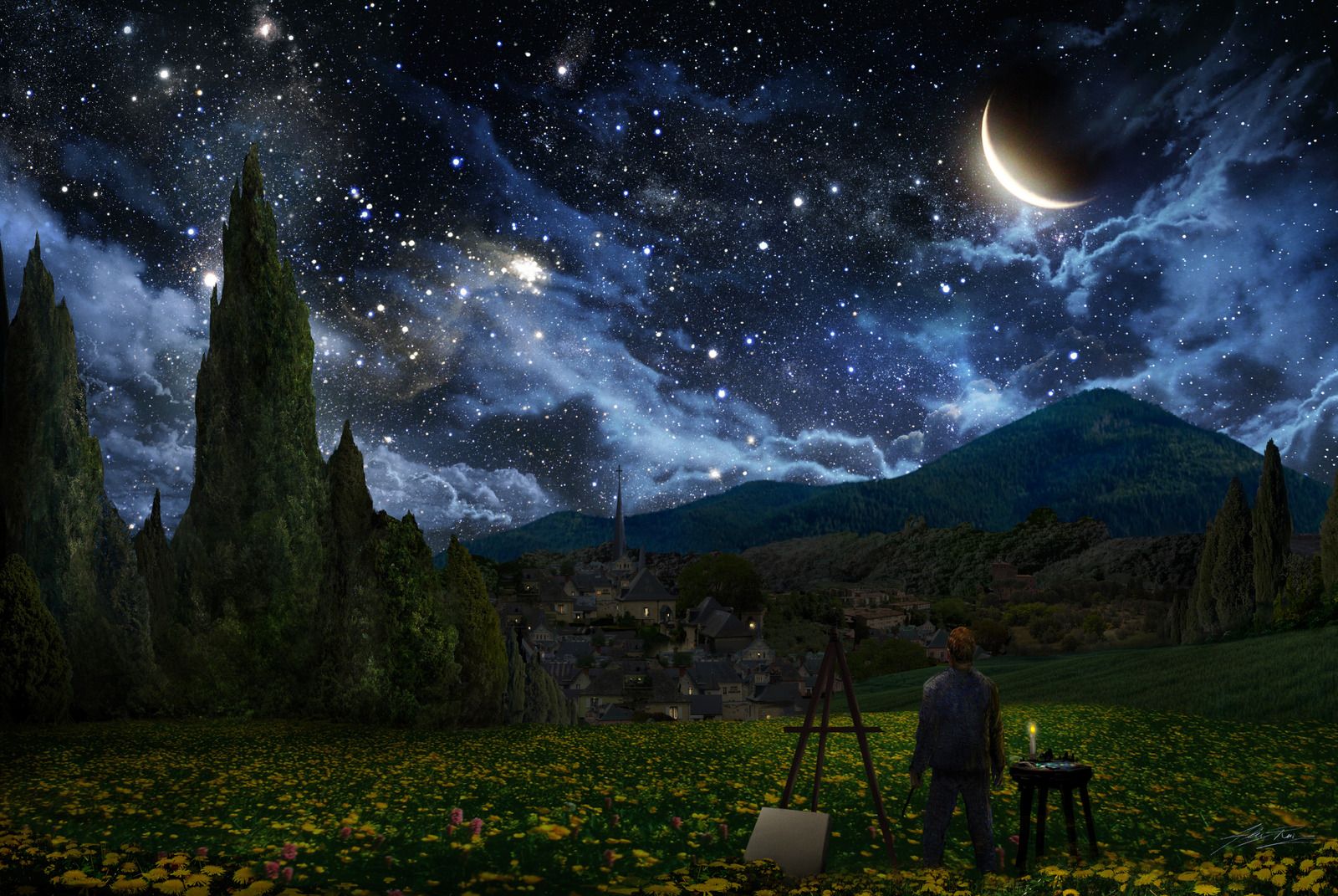 Painting of Van Gogh's Perspective for Starry Night