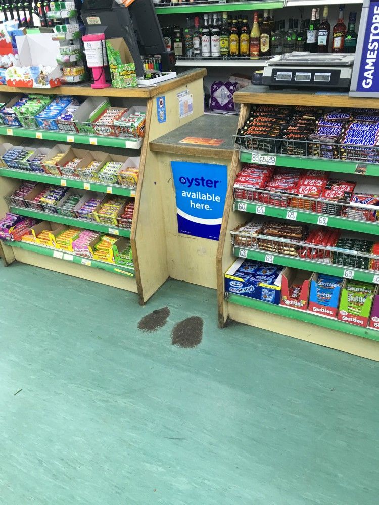 The floor has worn out where people have been standing at my local shop