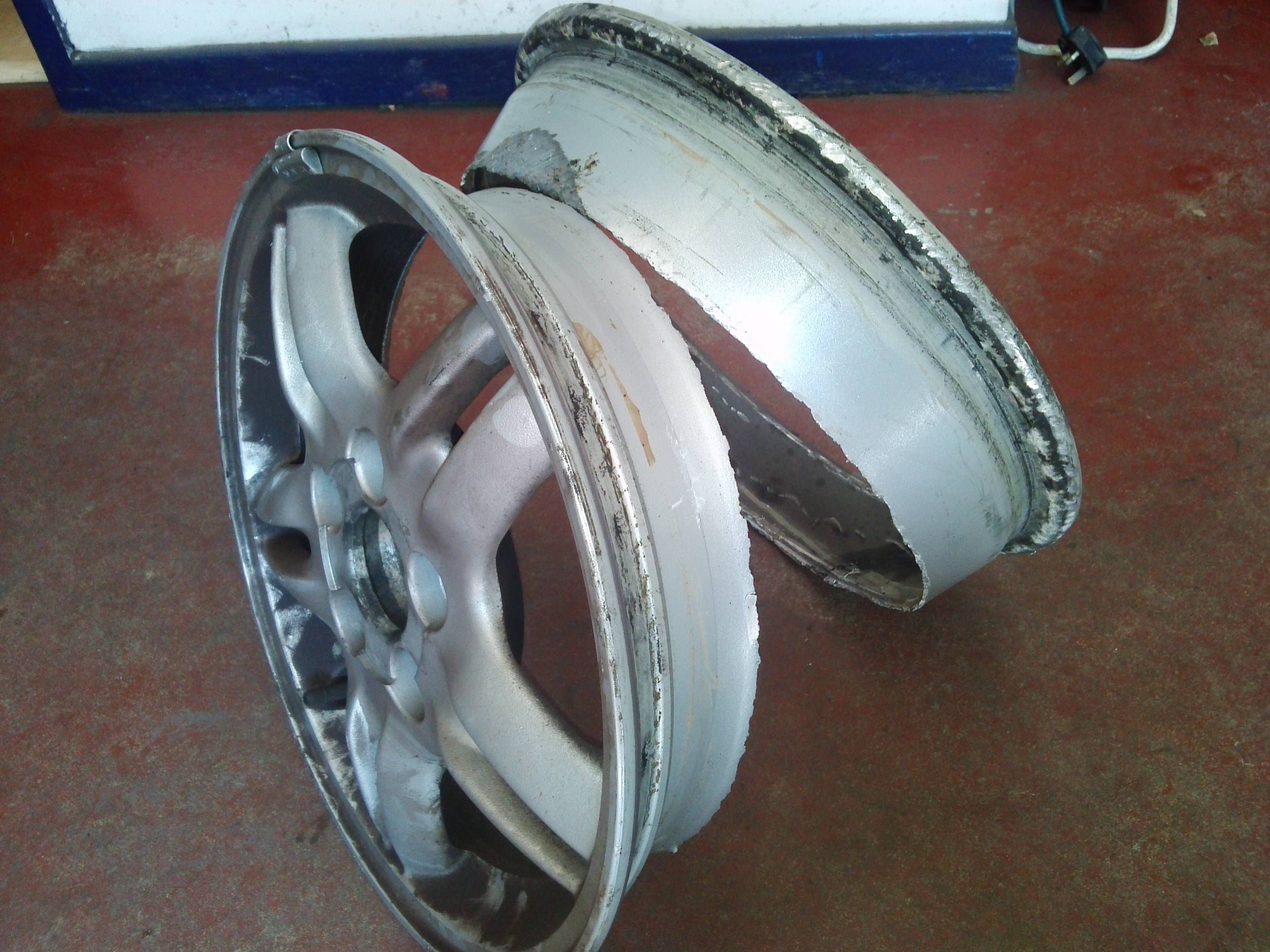 A customers wheel split in two during a blowout
