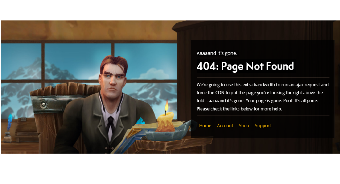 Blizzard 404 page error: Uses South Park joke