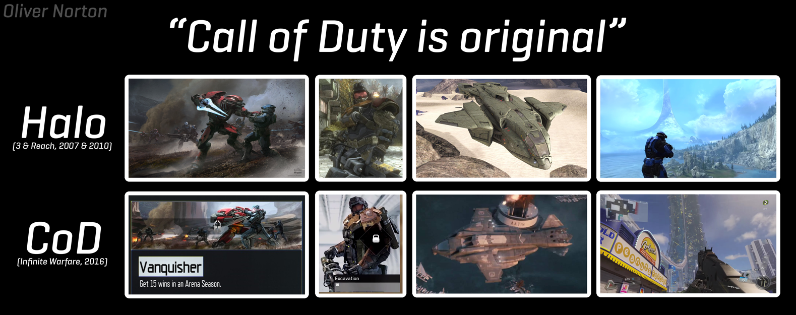 A comparison between past Halo games and new CoD games.