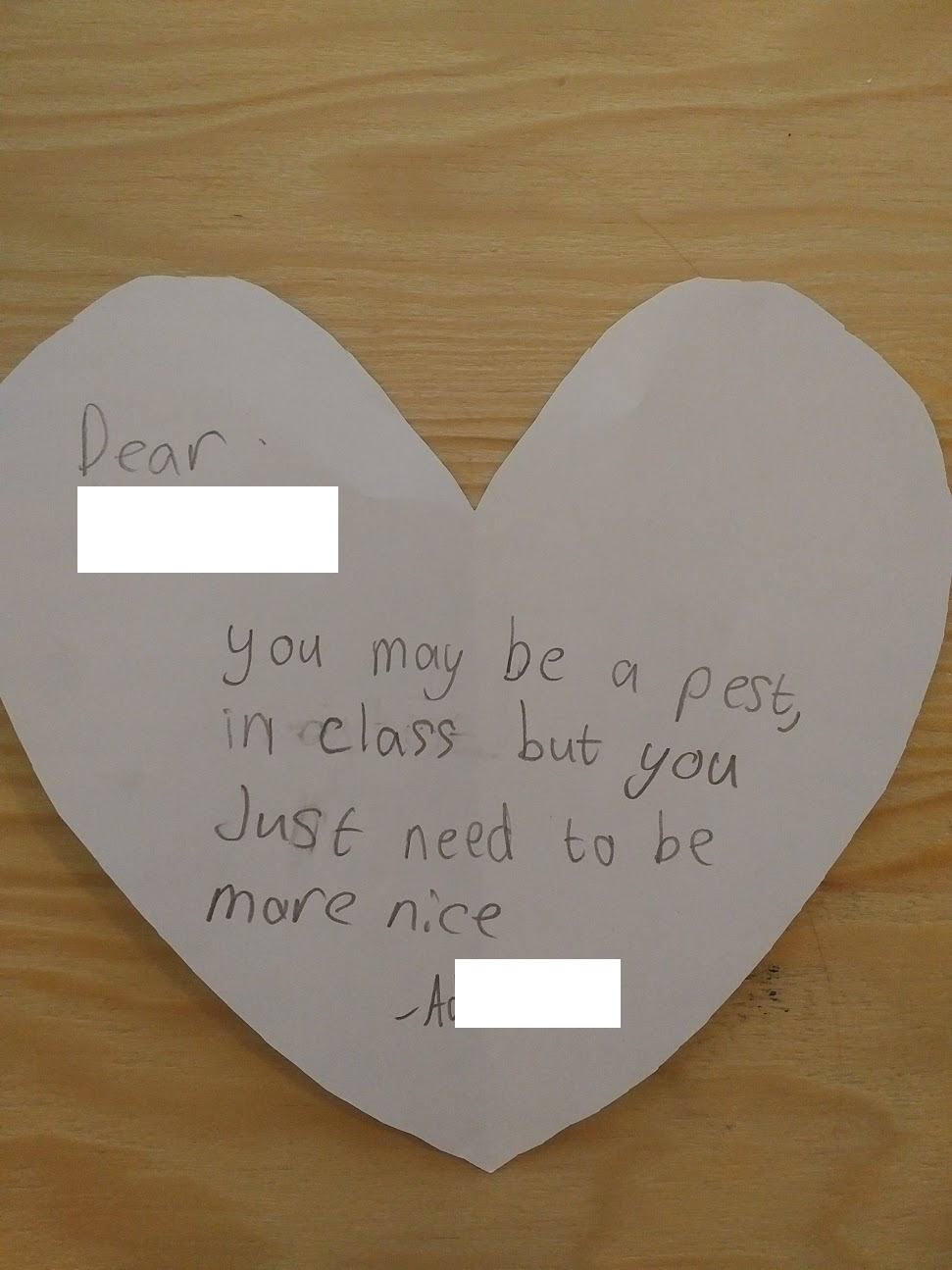 My daughter can only hand out valentines if she makes one for everyone in the class, but she's not taking any shit either