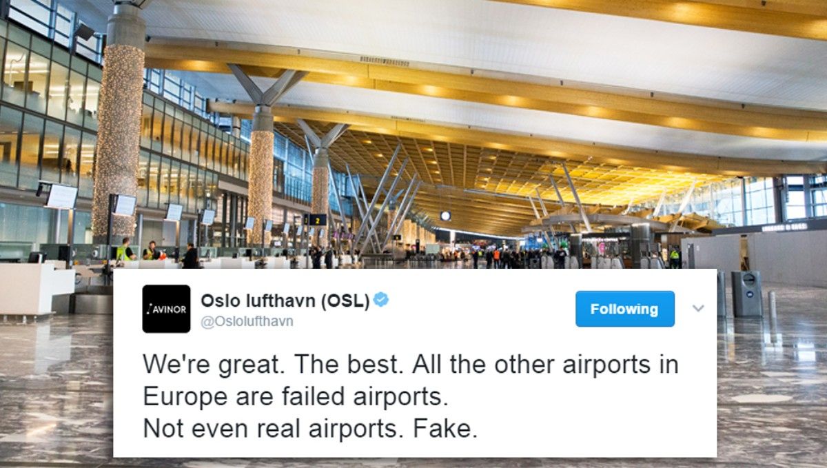 Oslo Airport's retracted tweet imitating a certain world leader