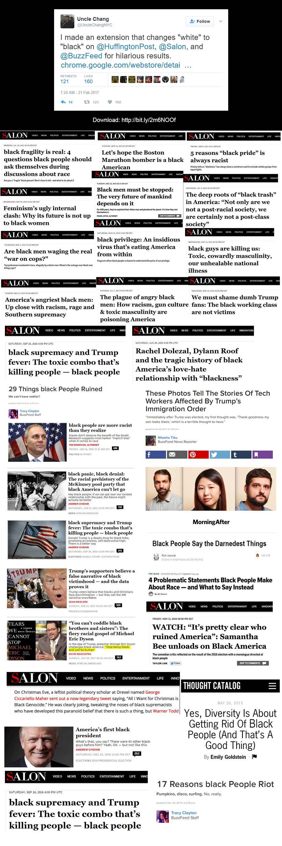 There is an extension that changes the word "white" to "black" in news articles