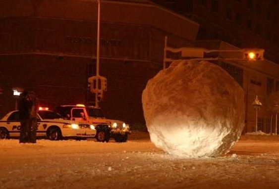Someone rolled a GIANT snowball into the streets of madison..............