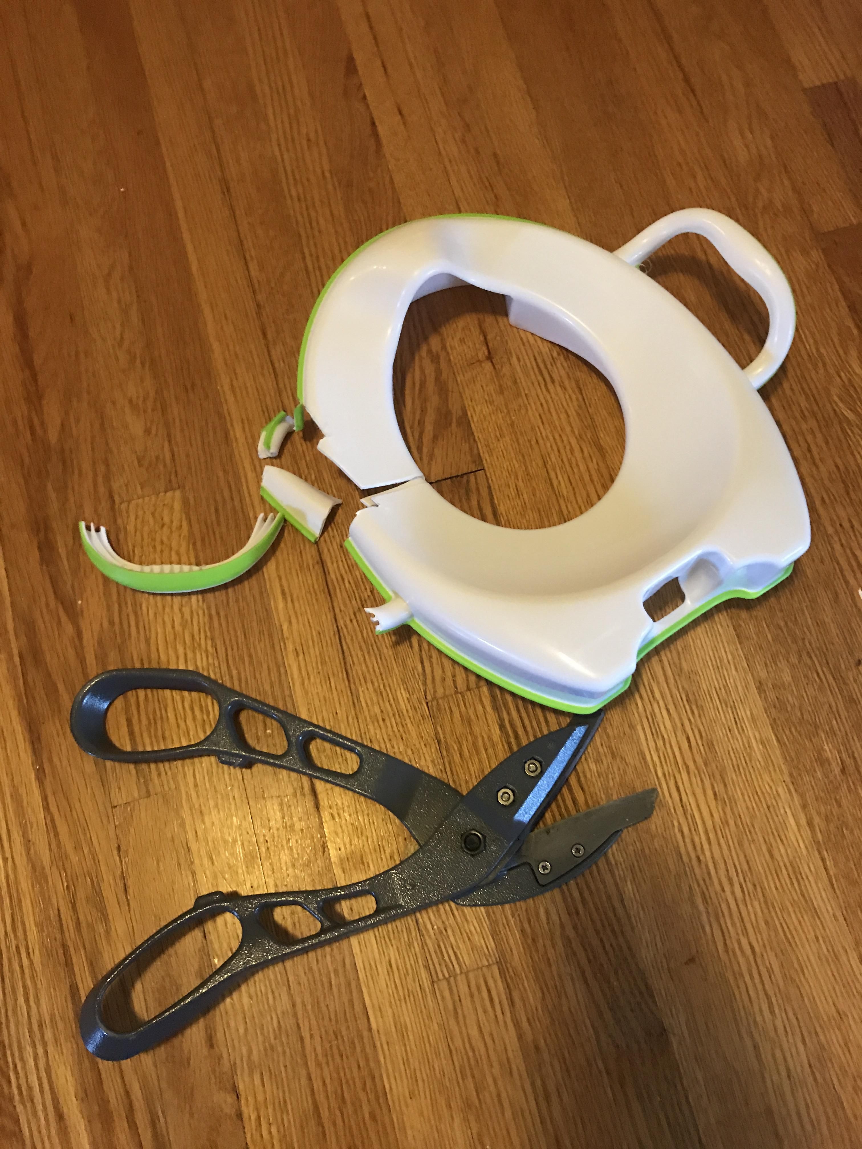 Potty training week 1: My daughter gets her head stuck in the toilet seat and we have to cut her out. She survived unharmed.