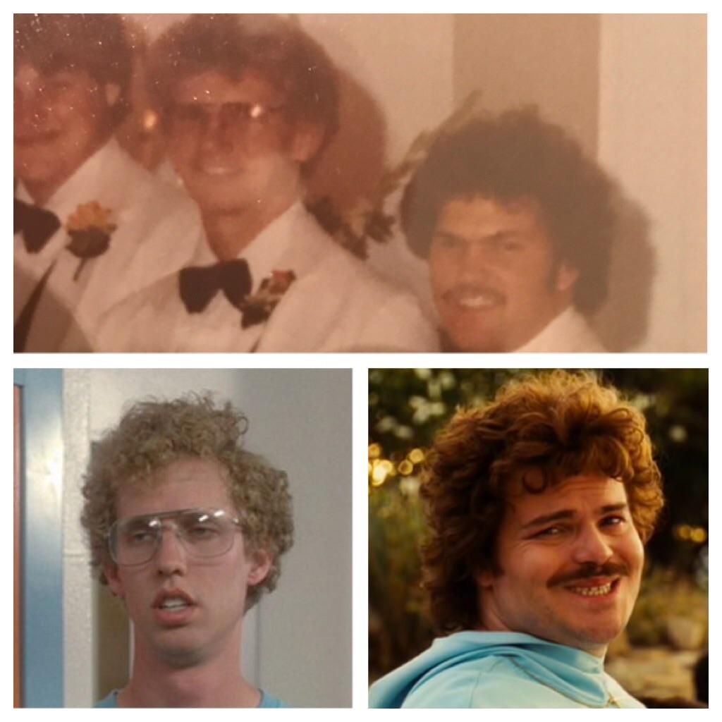 Going through my gf's parents' wedding album, I discovered that a couple of her dad's groomsmen were Napolean Dynamite and Nacho Libre.