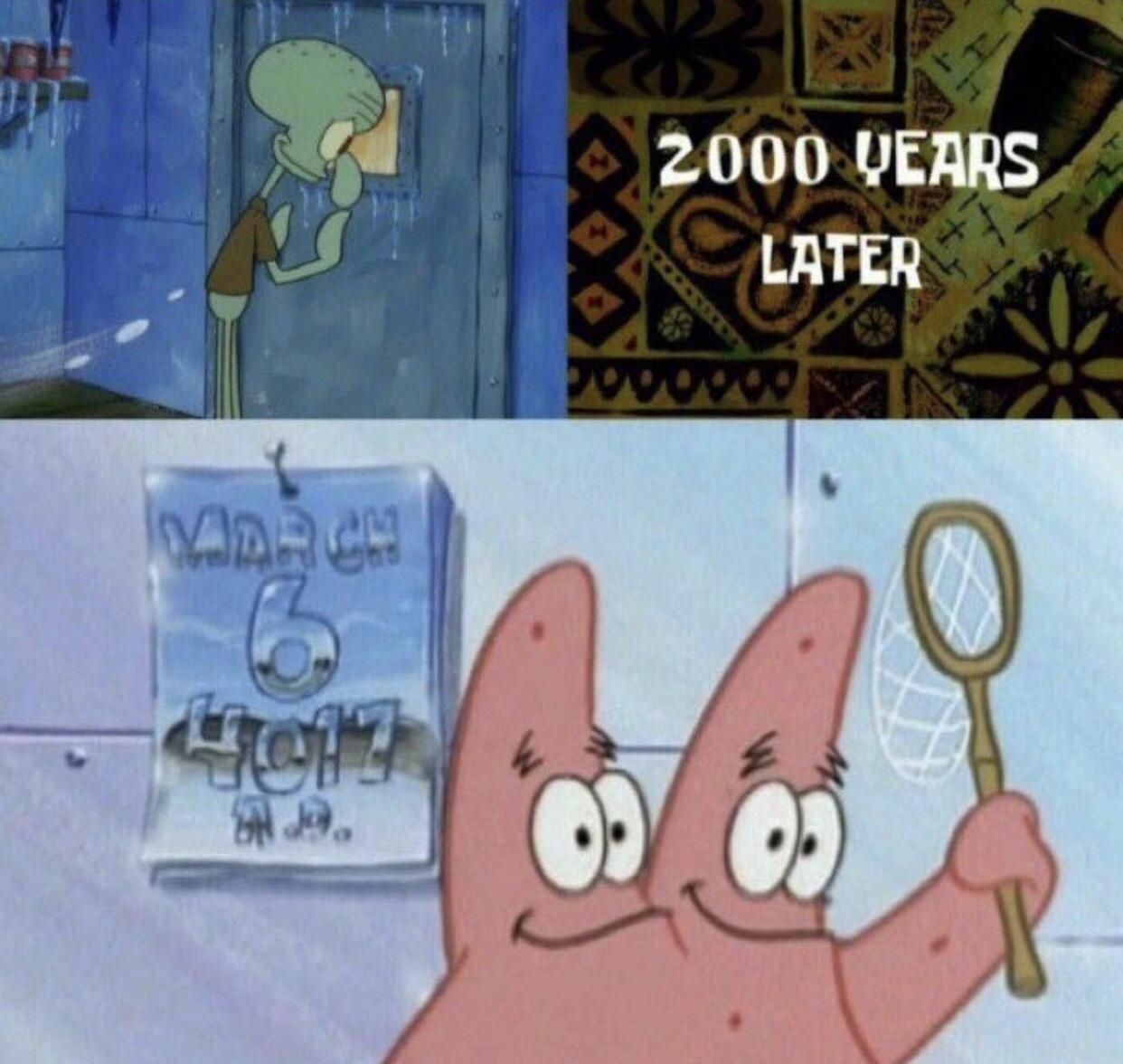 Today, Squidward will lock himself in the freezer to see the wonders of the future