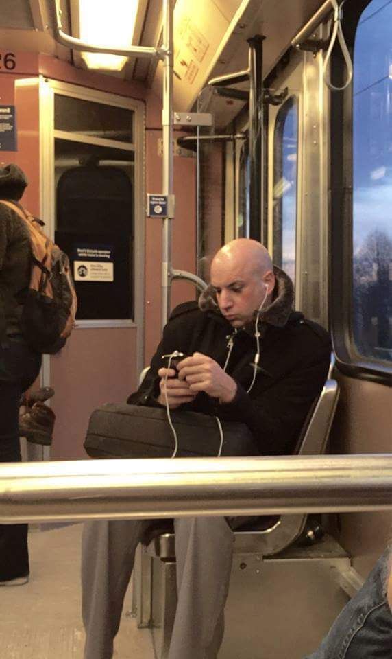 Times are tough - even Dr. Evil is taking public transit.