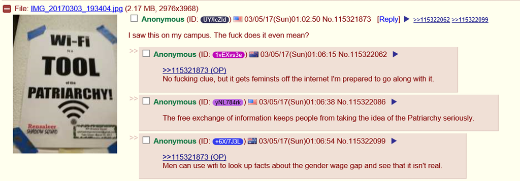 Anons discuss wifi and patriarchy