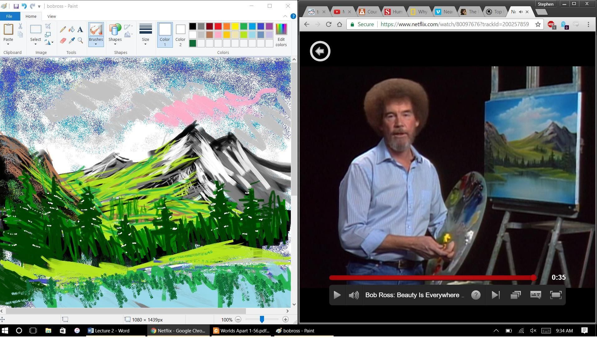 I was bored during class and painted along with Bob Ross using MS paint.