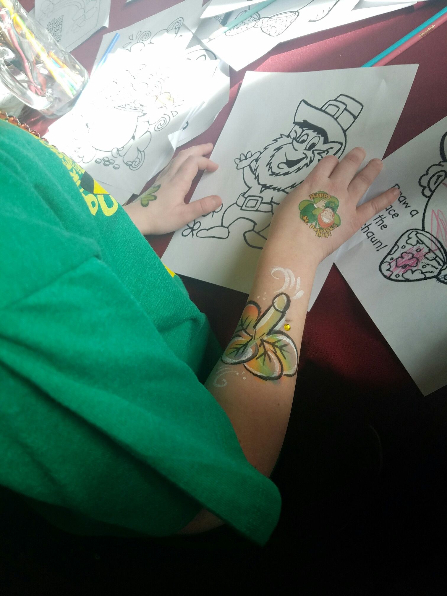 My niece got her arm painted at a St. Paddy's day festival. I mean I guess it looks like a clover....