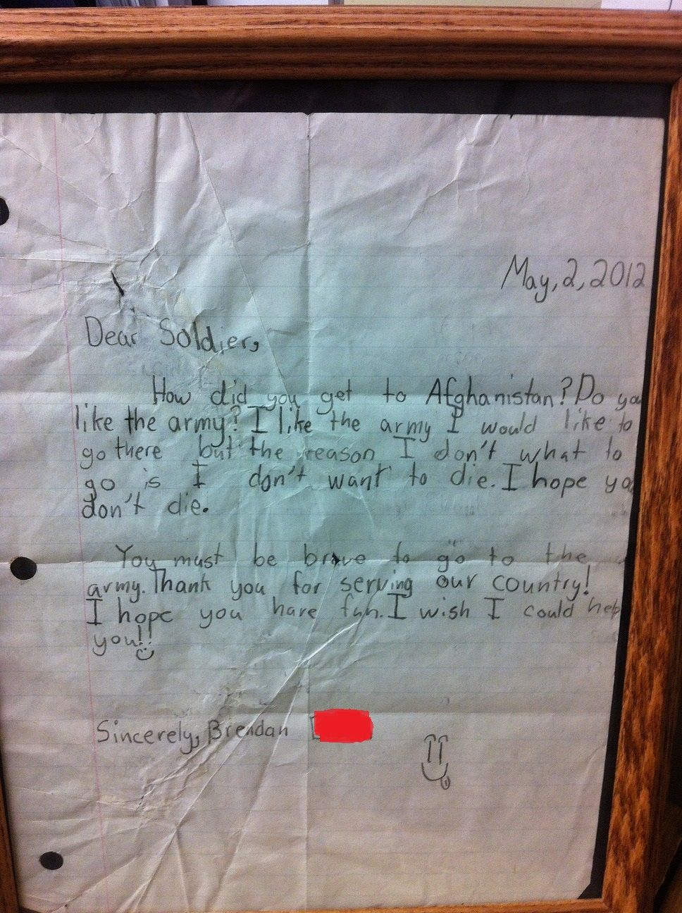 A letter I got from a kid when I was deployed to Afghanistan.