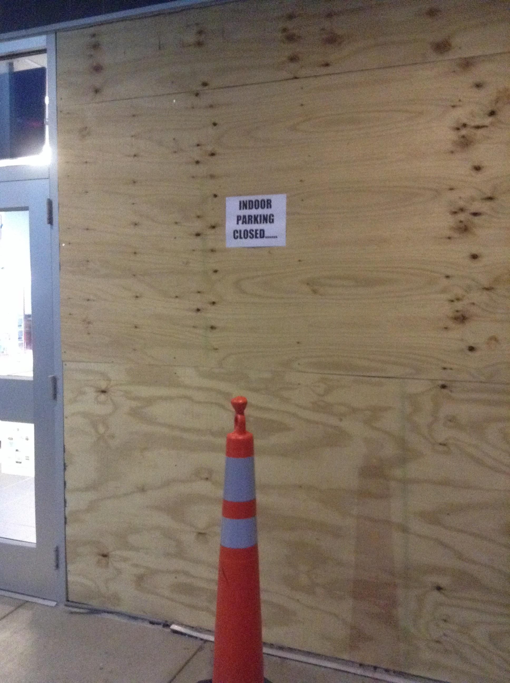 A car recently crashed through the front of a movie theater near where I live. This is the sign they posted.