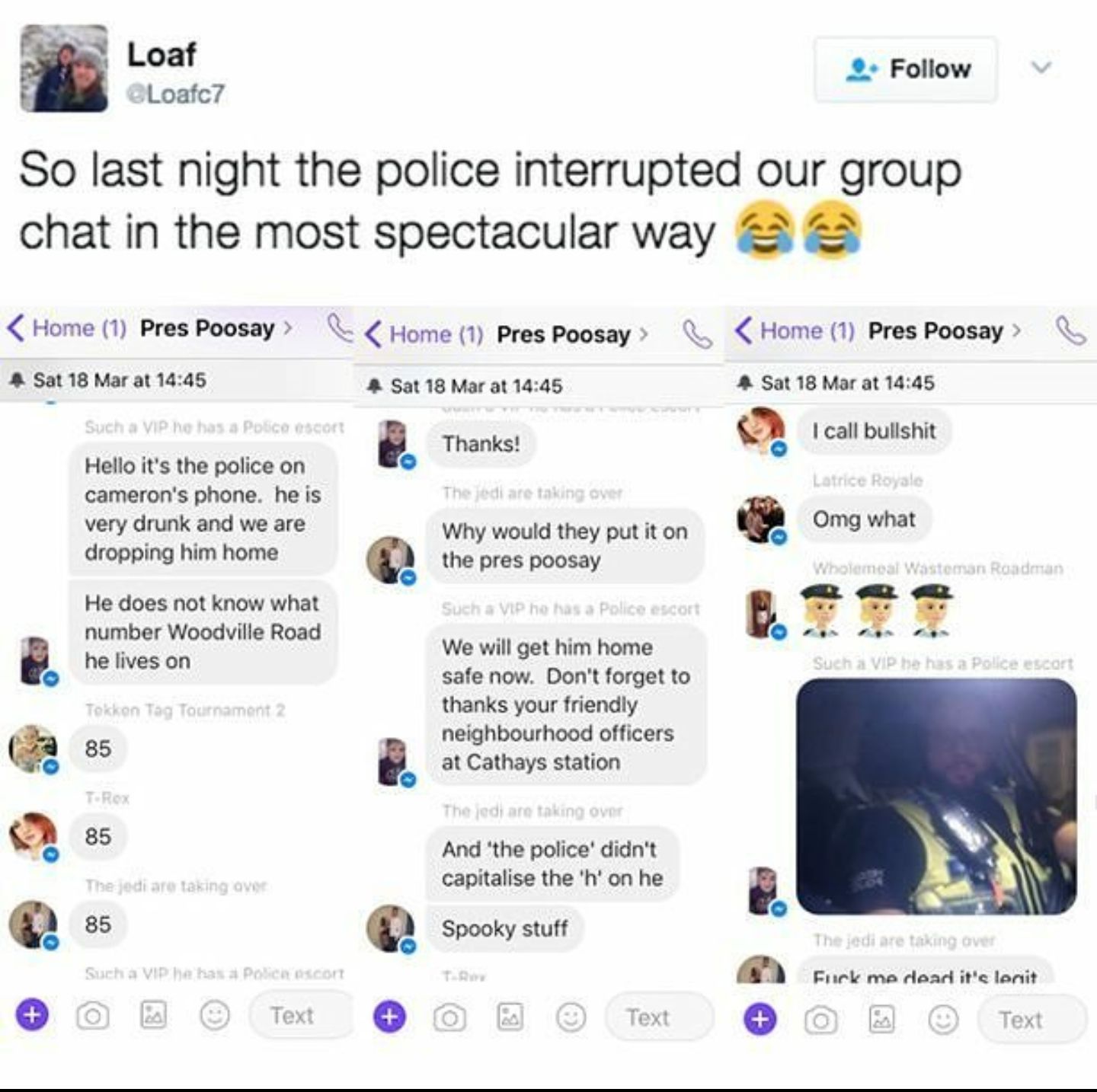 Cop interrupting a group chat.