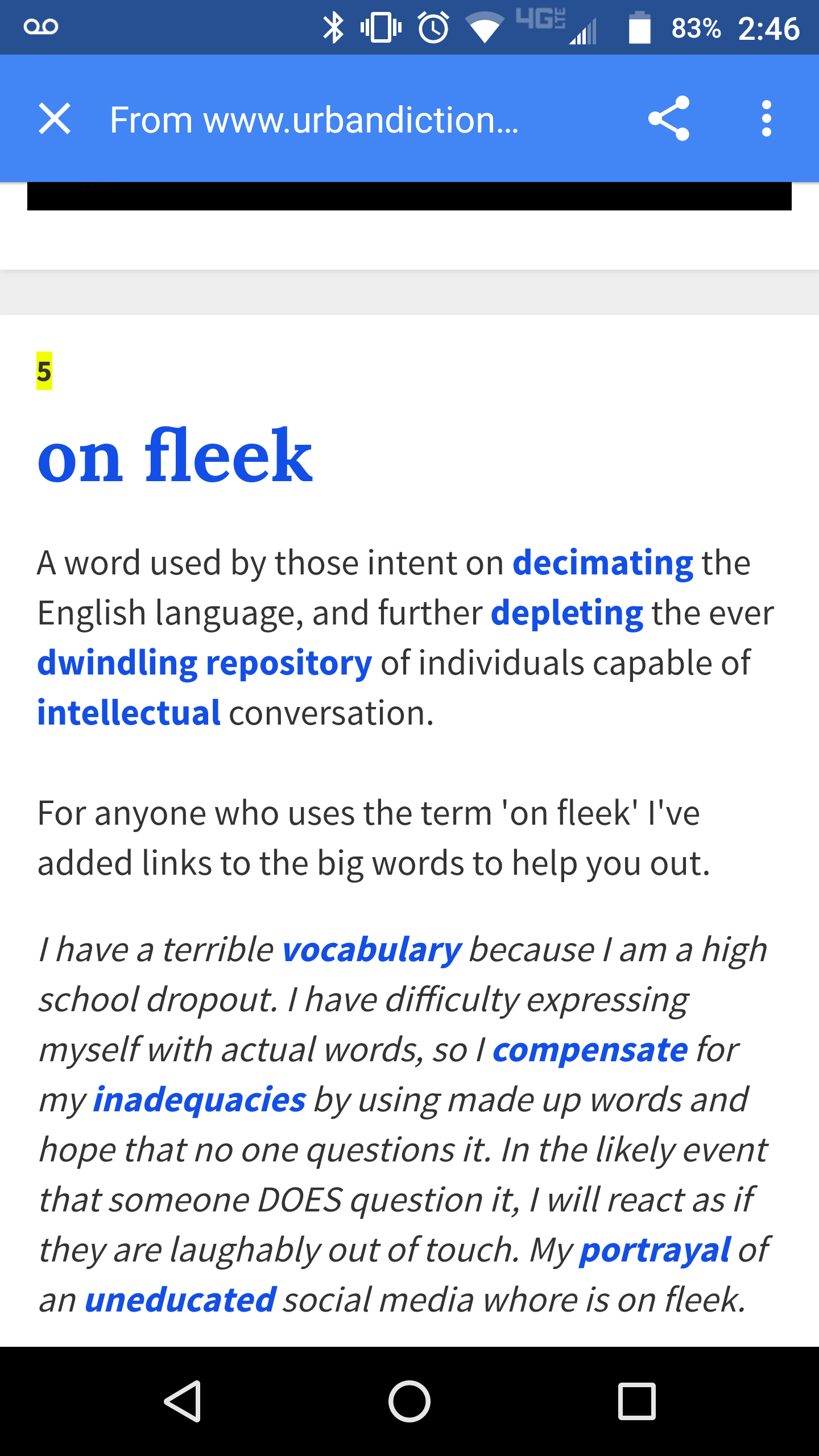 Urban Dictionary "on fleek" definition.
