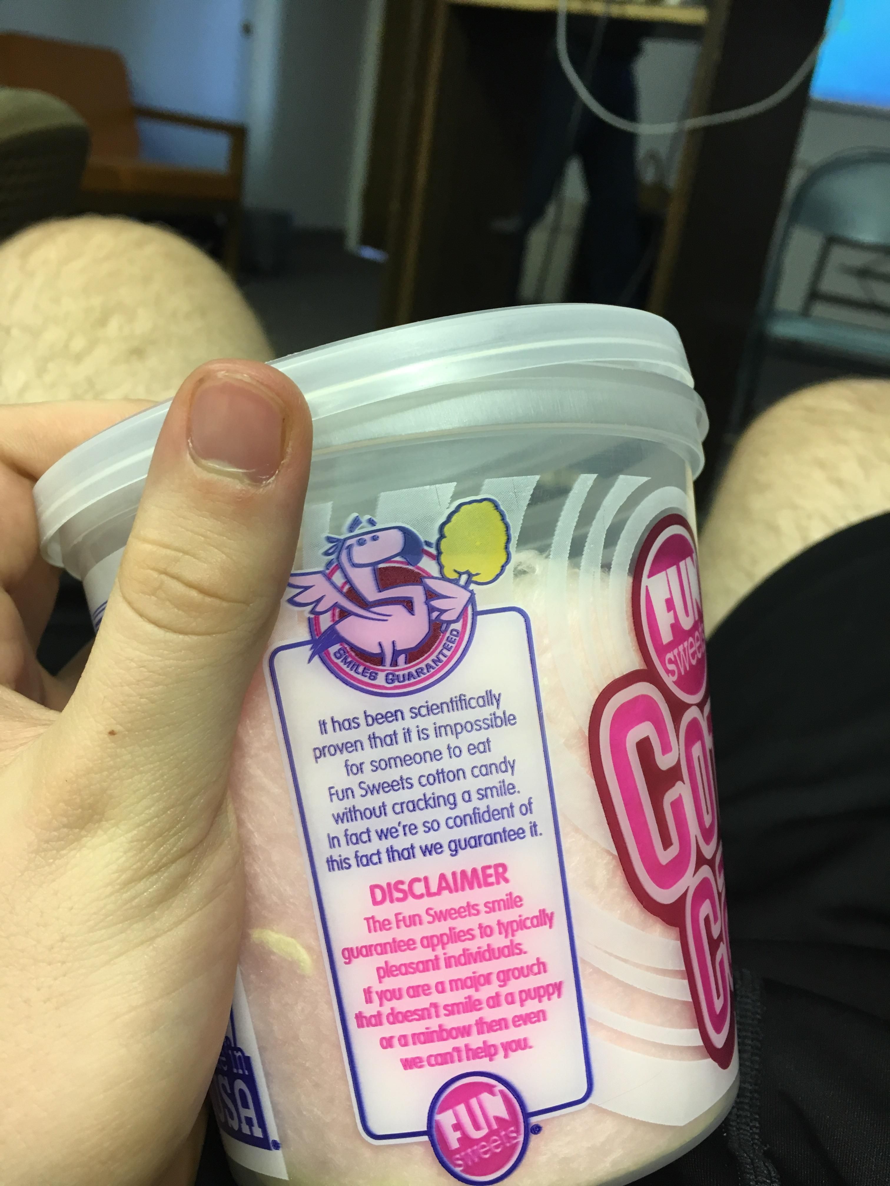 The disclaimer on the cotton candy.