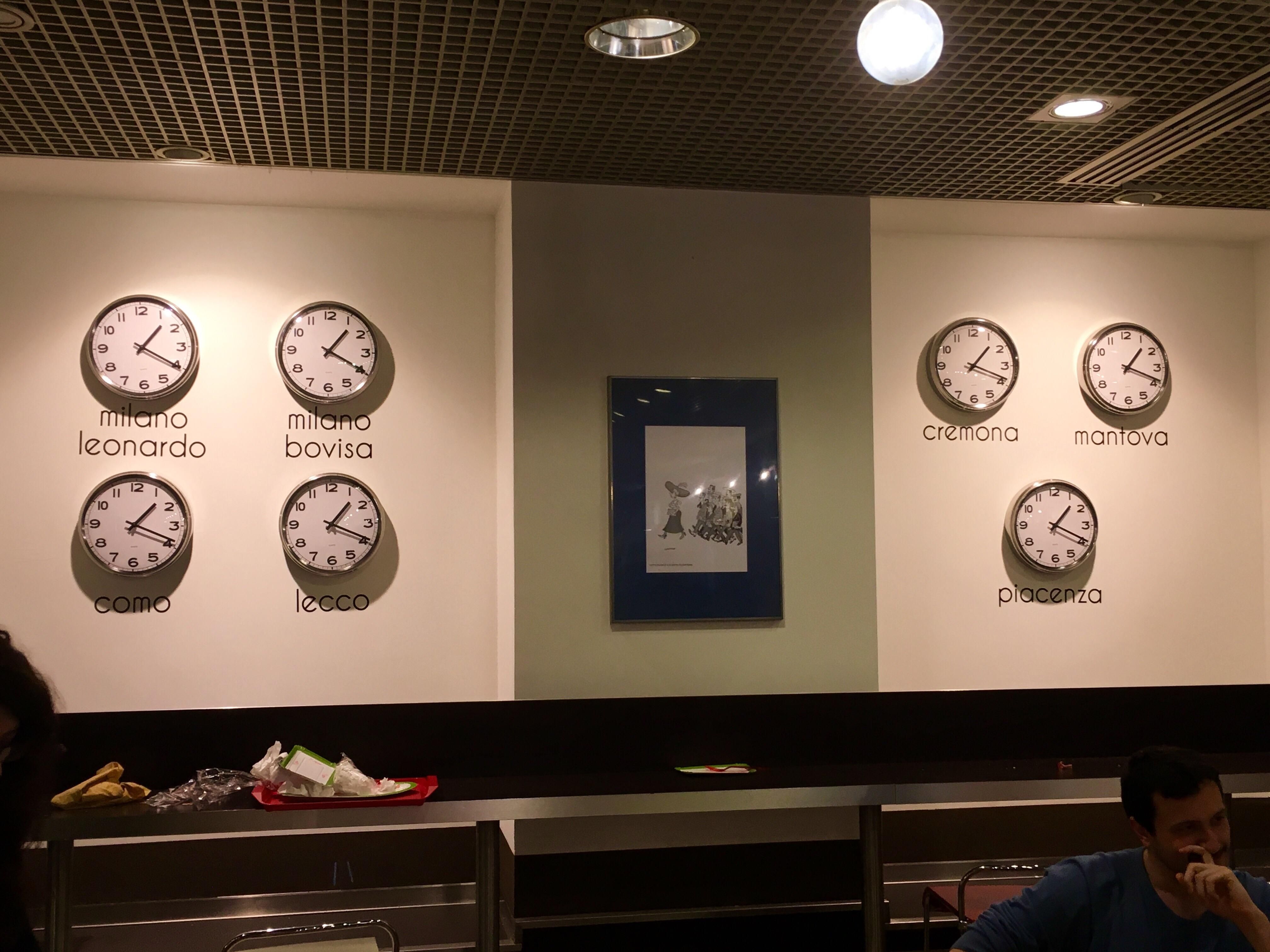 My university canteen has a wall clock for each of the university's campuses... except they are all in the same country, so all the clocks show the exact same time.