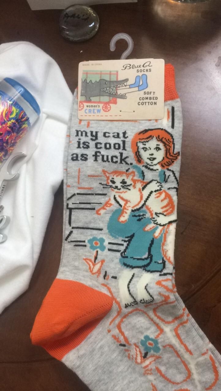 My mom got me the coolest socks I will ever own. My cat liked them too.