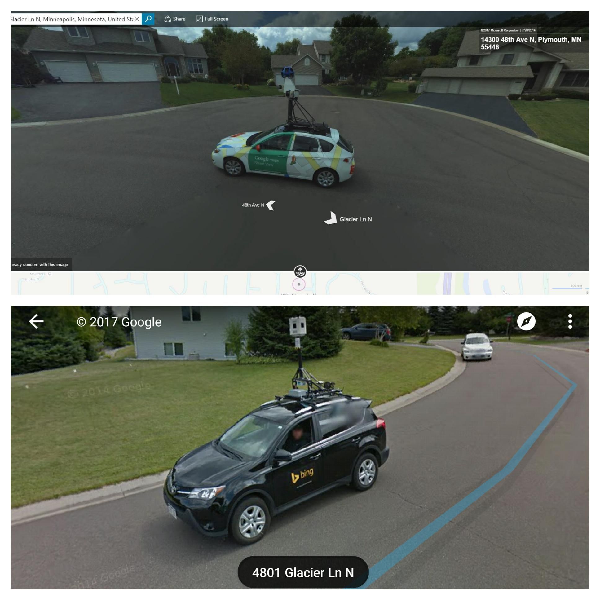 Google Street View and Bing Steetside Showdown